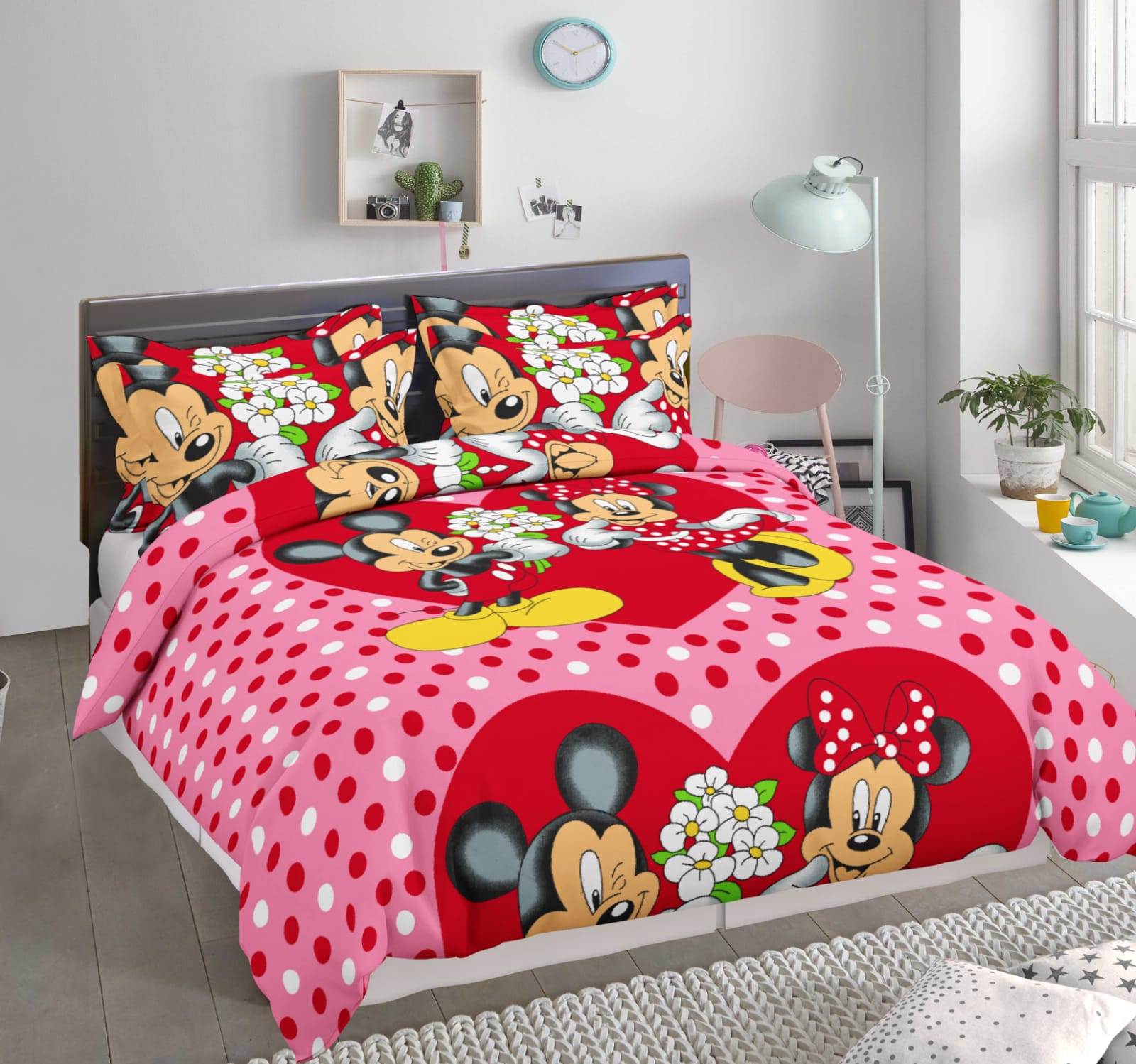 livingcreation Pure Cotton Kids Double Bedsheet with Pillow Covers | Disney & Cartoon Theme | 90x108 inches | Soft & Comfortable King Size Bedsheet