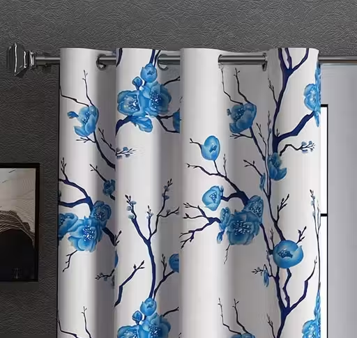 livingcreation Floral Printed Eyelet Polyester Curtains for Living Room & Bedroom | Set of 2