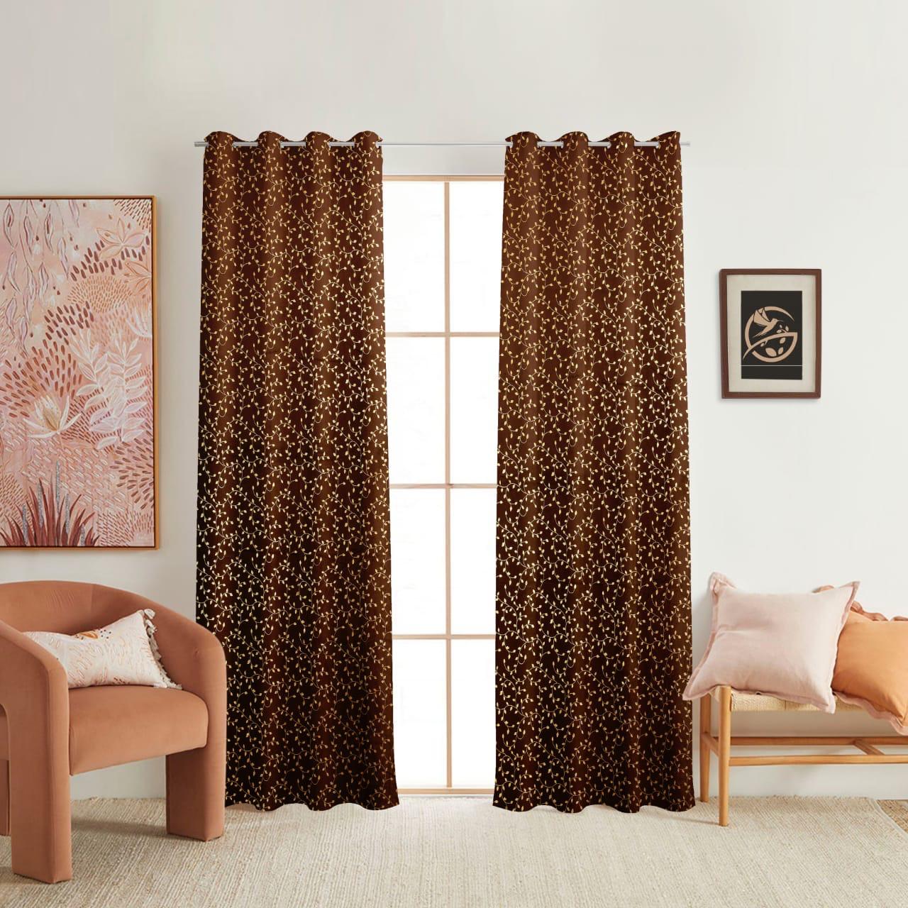 Heavy Velvet Fabric Luxury Looks Room Darkening Leaf Designer Curtains Pack of 2