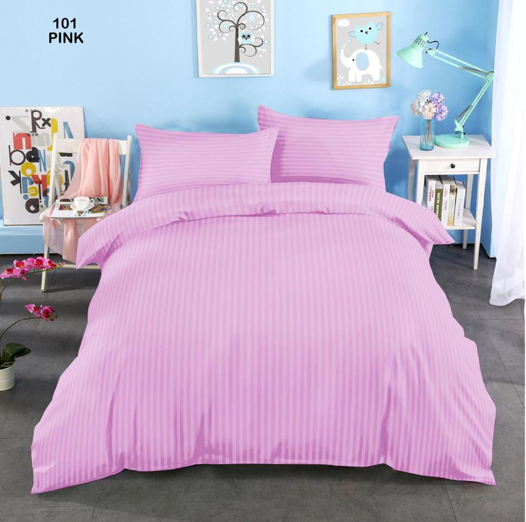 livingcreation 300 TC 100% Cotton Satin Stripes King Bed Sheet - Premium Hotel Bedsheet and 2 Pillow Covers Set for Hotels, Guest House & B&B