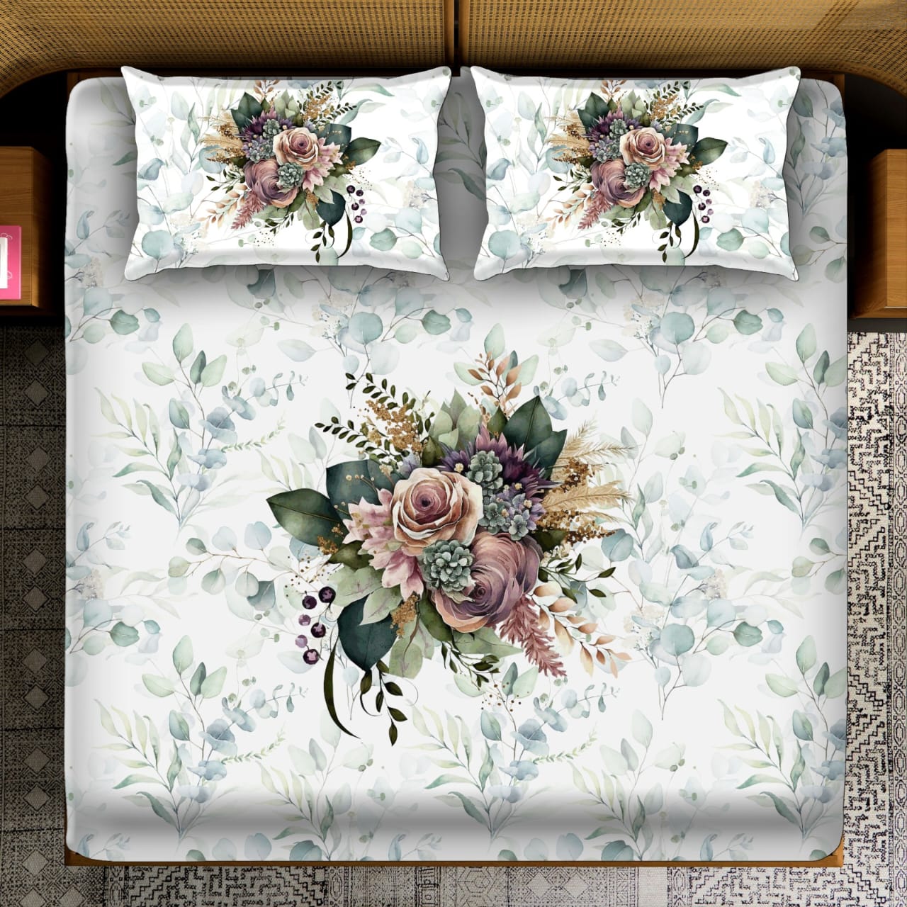 livingcreation Heavy 7D Digital Glace Cotton Printed Flat Double Bedsheet, and 2 Pillow Cover Without Joint II 400 TC,