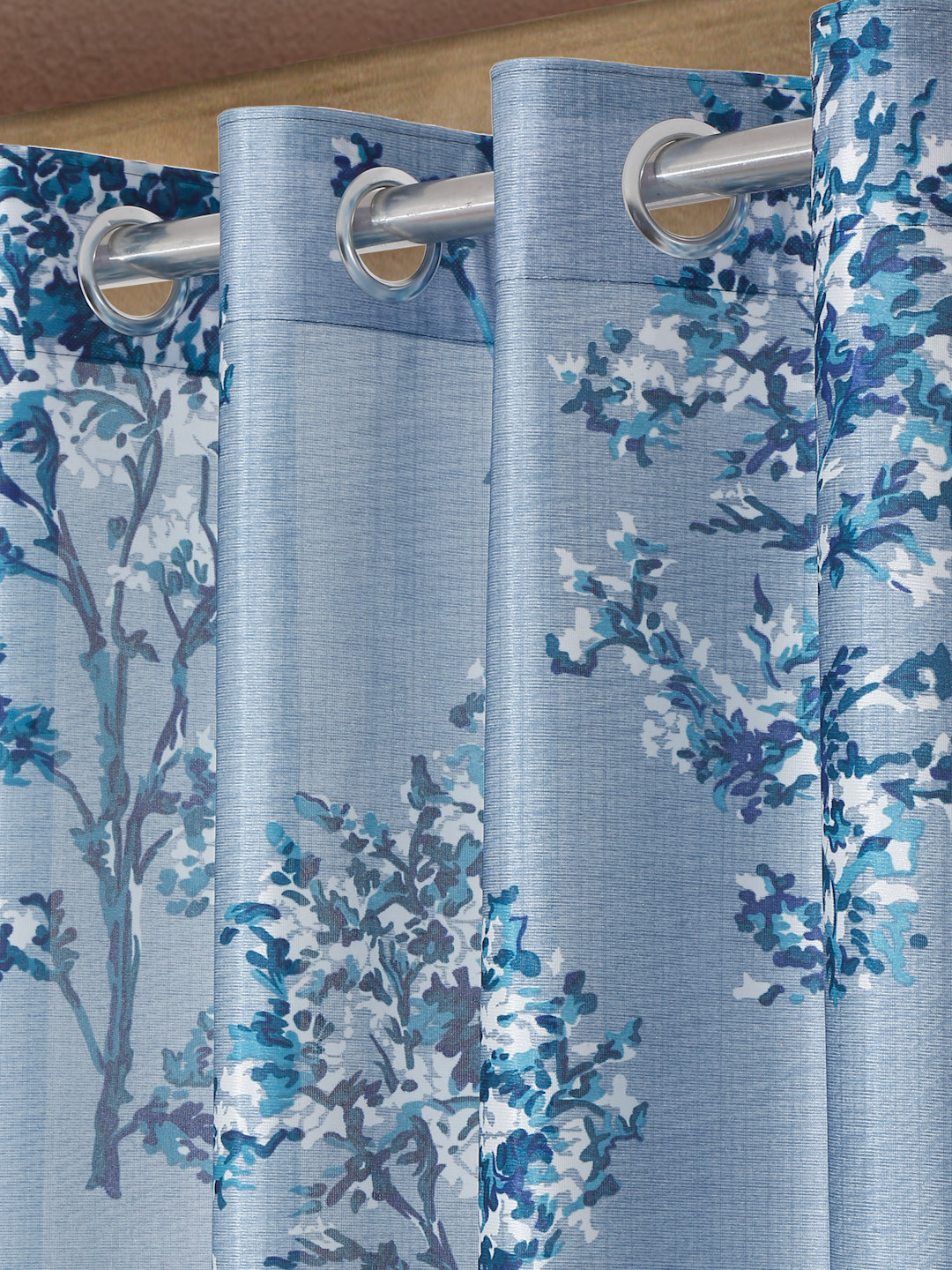 livingcreation Floral Printed Eyelet Polyester Curtains for Living Room & Bedroom | Set of 3 (2 Floral + 1 Plain)