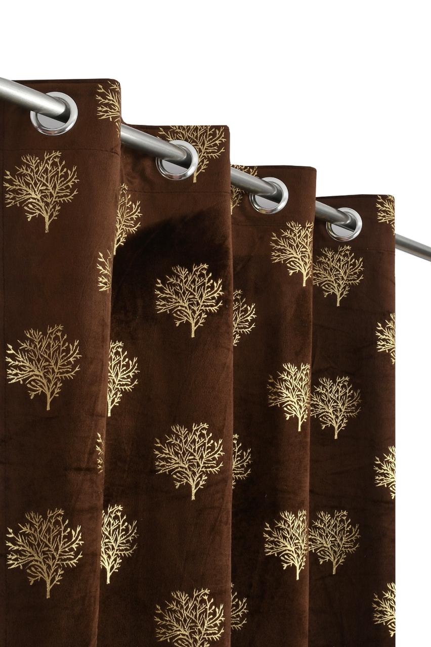 Heavy Velvet Fabric Luxury Looks Room Darkening Tree Designed Curtains Pack of 2