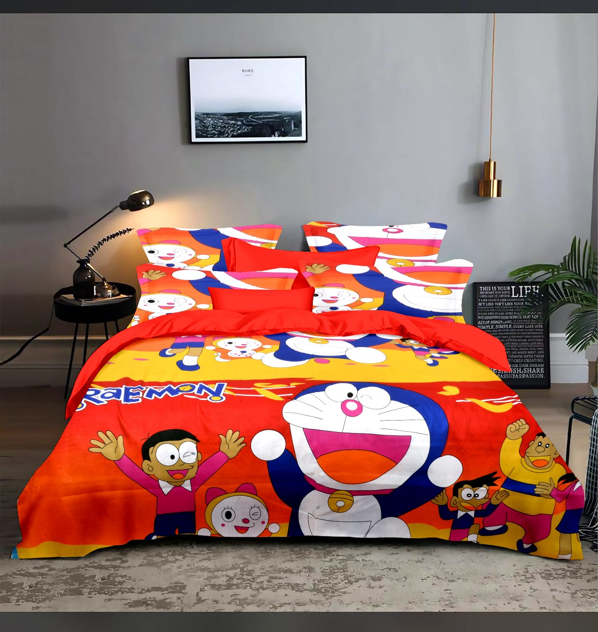 livingcreation Pure Cotton Kids Double Bedsheet with Pillow Covers | Disney & Cartoon Theme | 90x108 inches | Soft & Comfortable King Size Bedsheet