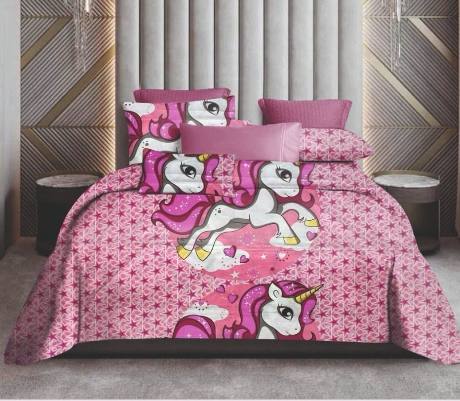 livingcreation Pure Cotton Kids Double Bedsheet with Pillow Covers | Disney & Cartoon Theme | 90x108 inches | Soft & Comfortable King Size Bedsheet