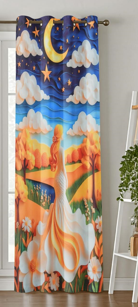 7D Digital Print Kids Room Polyester Curtains – Premium HD Cartoon Design (Pack of 1)