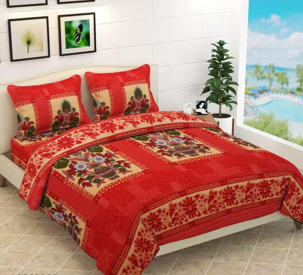 livingcreation Premium Woolen Double Bedsheet with 2 Pillow Covers | Warm & Soft Winter Bedsheet | Elegant Floral Print Blanket Style Bedsheet for Double Bed (90x100 Inches) (Brown)