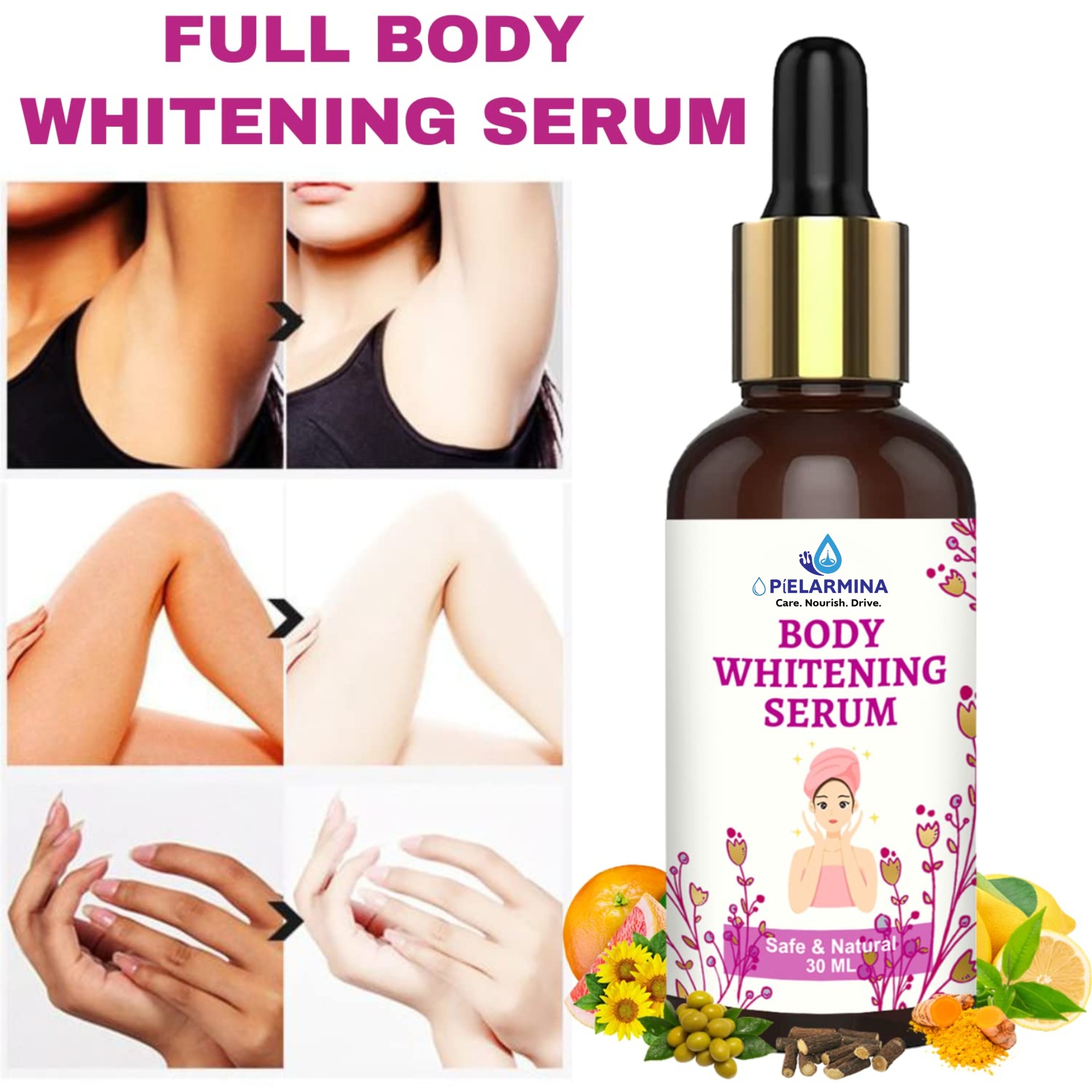 PÍELARMINA Body & Skin Whitening Serum, Skin Brightening Serum For Underarms, Face, Knees, Elbows For Women & Men 30 ml (Pack of 1)