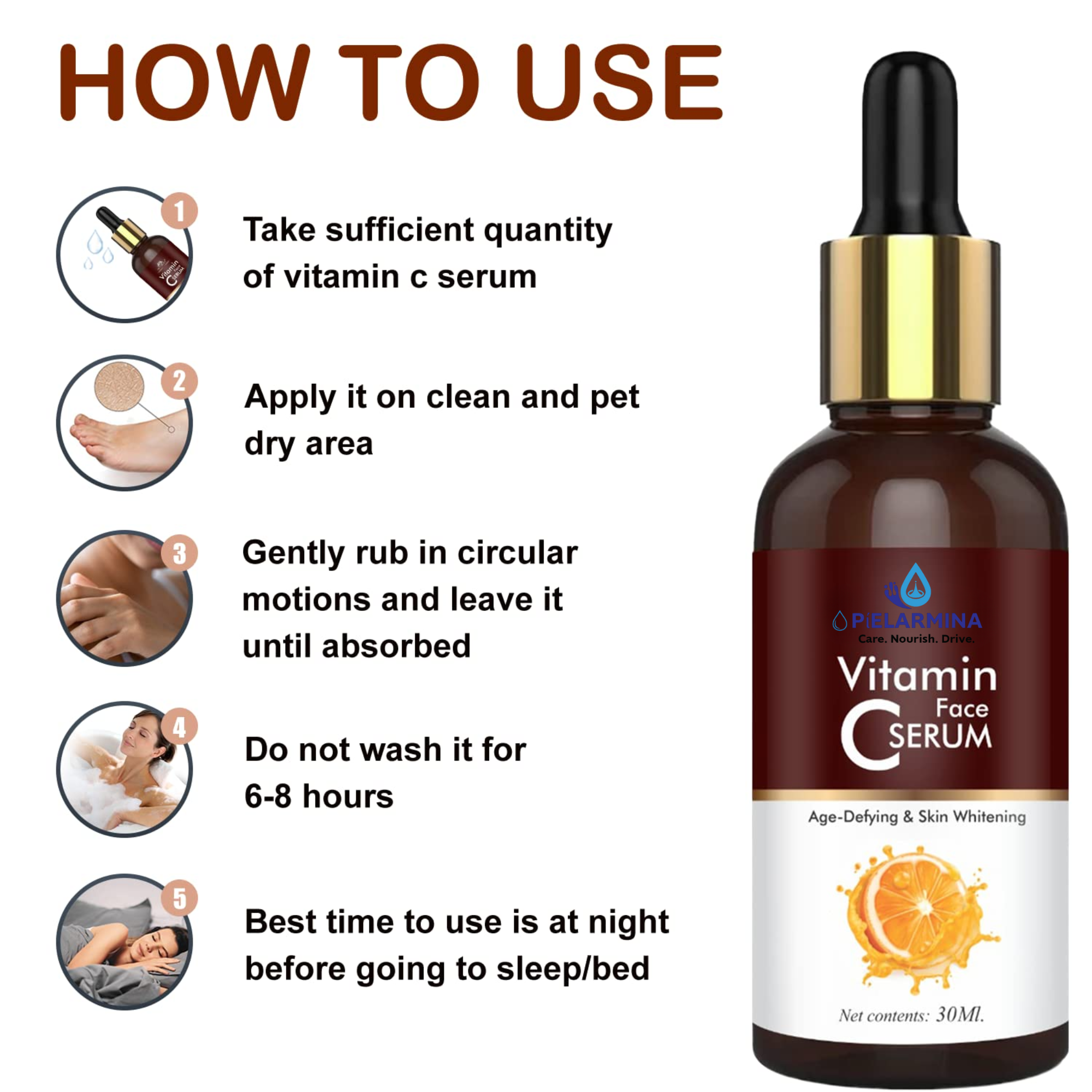 PÍELARMINA Vitamin C Face Serum For Glowing Skin, Skin Whitening & Brightening Serum for Pigmentation With Natural Ingredients For Men & Women 30 ml (Pack of 1)