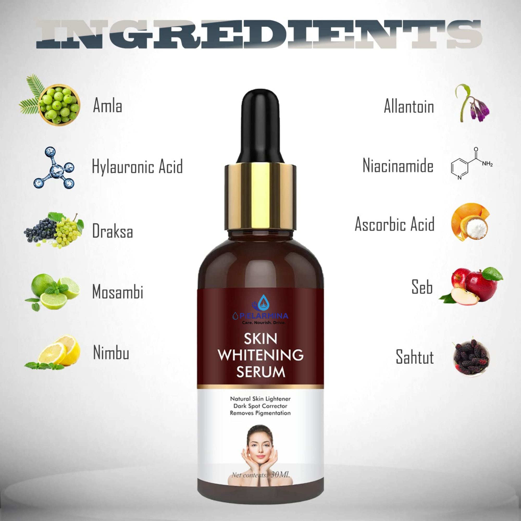 PÍELARMINA Face Serum Vitamin C For Glowing Skin With Hylauronic Acid, Skin & Face Whitening and Brightening Serum For Pigmentation and Dark Spot For Women & Men 30 ml (Pack of 1)