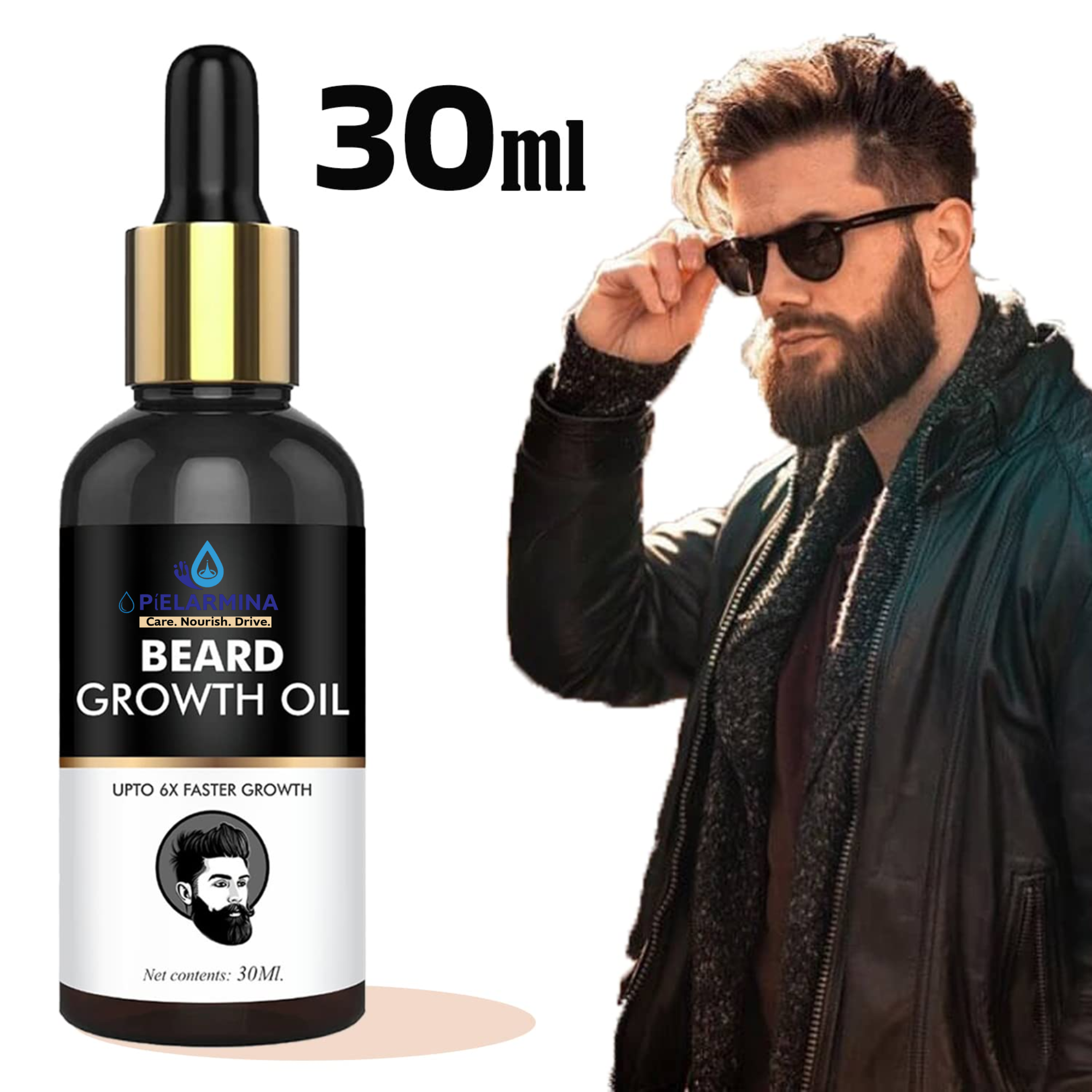 PÍELARMINA Natural Beard Hair Growth Oil For Men, Nourishes & Strengthens Uneven Patchy Beard (30 ml) Pack Of 1
