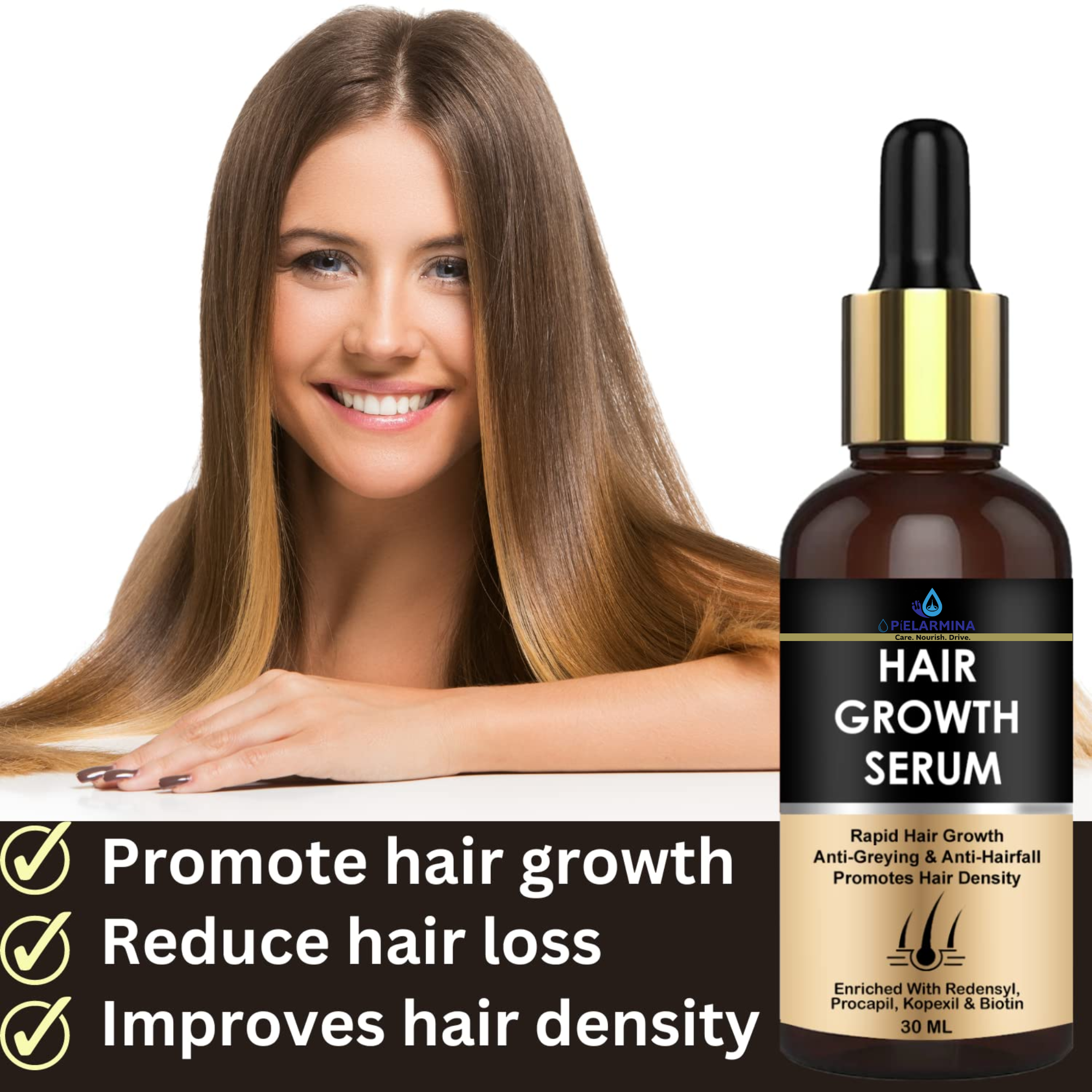 PÍELARMINA Hair Growth Serum for Men and Women | Reduces Hair Fall | Frizz Control | Contains Redensyl, Biotin 30 ml