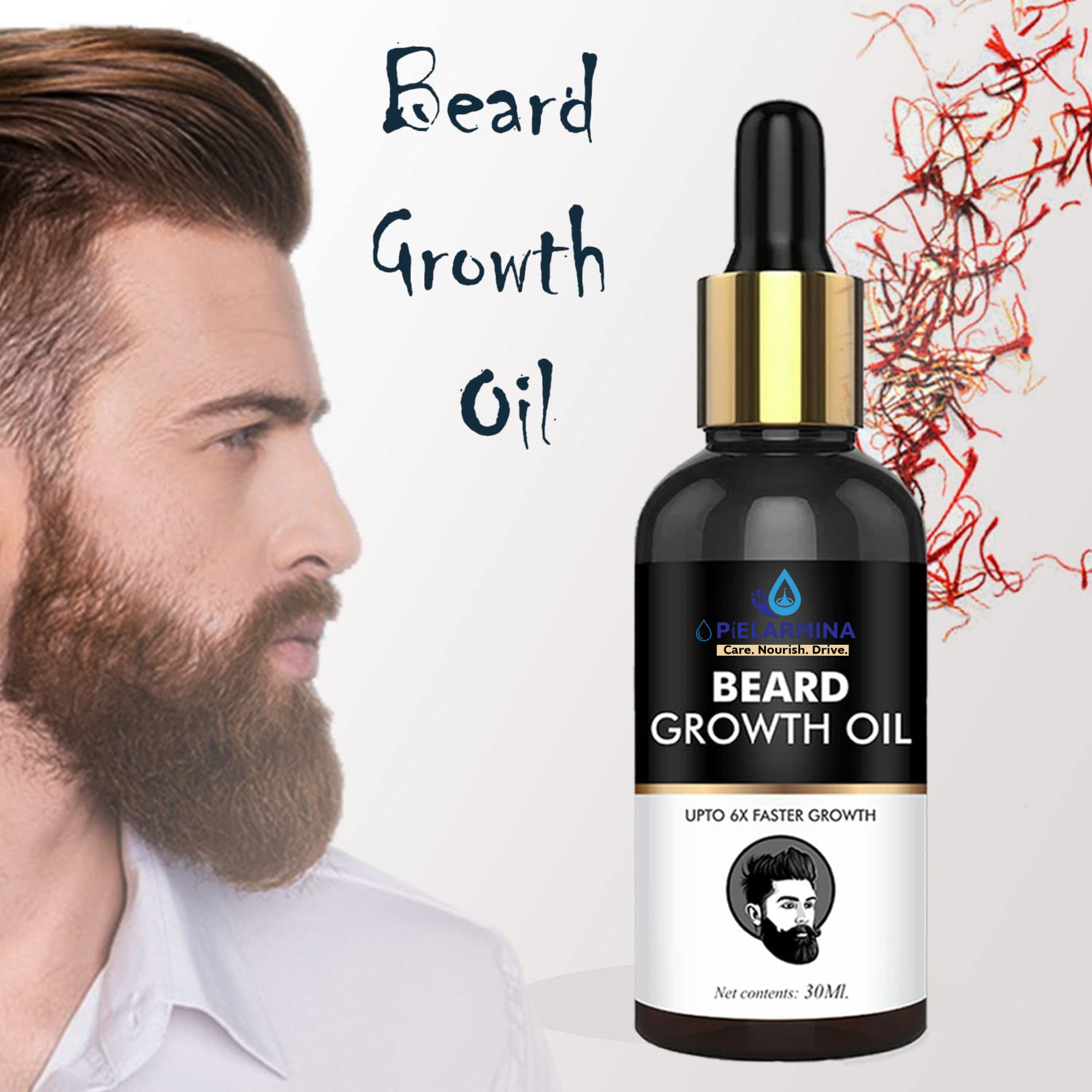 PÍELARMINA Natural Beard Hair Growth Oil For Men, Nourishes & Strengthens Uneven Patchy Beard (30 ml) Pack Of 1