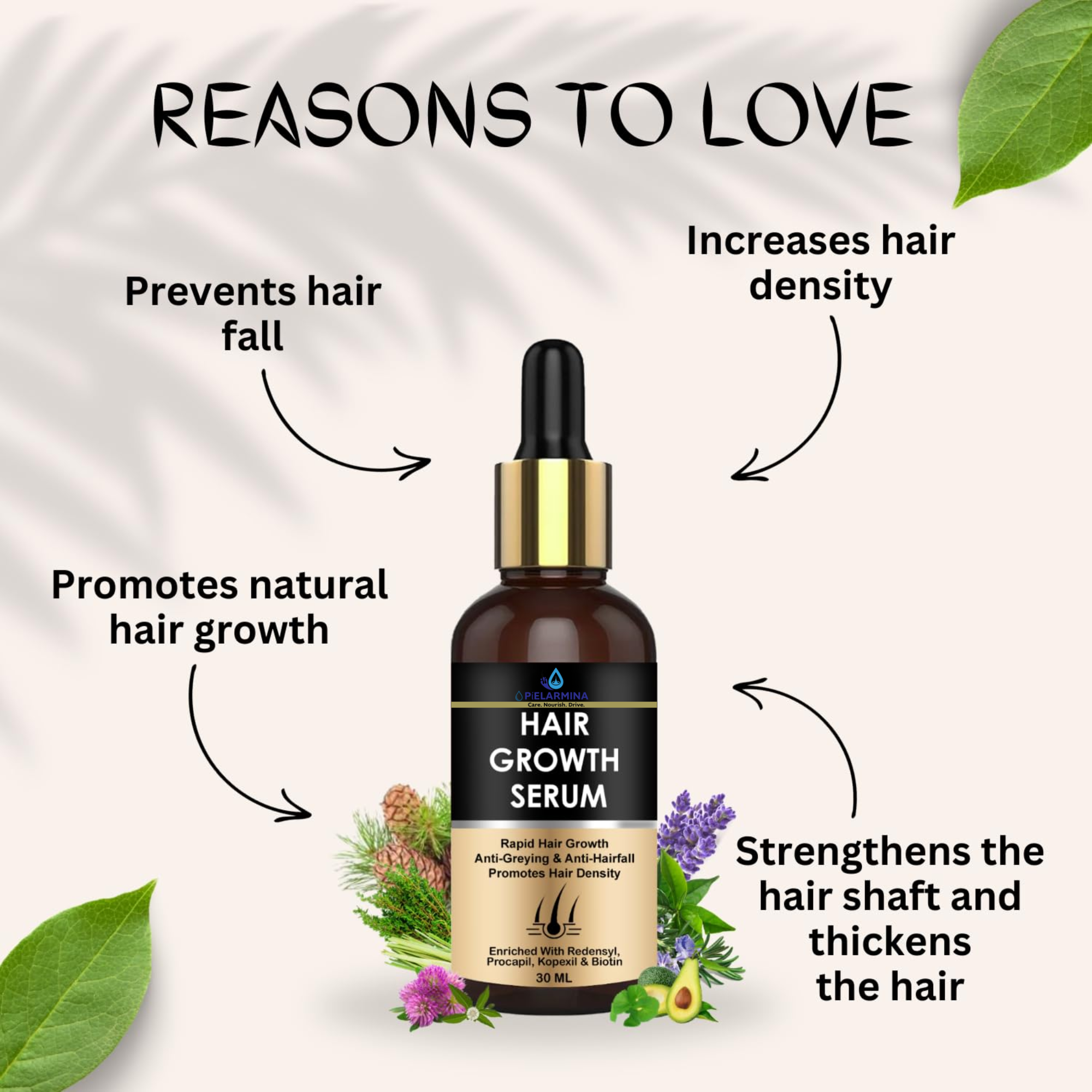 PÍELARMINA Hair Growth Serum for Men and Women | Reduces Hair Fall | Frizz Control | Contains Redensyl, Biotin 30 ml