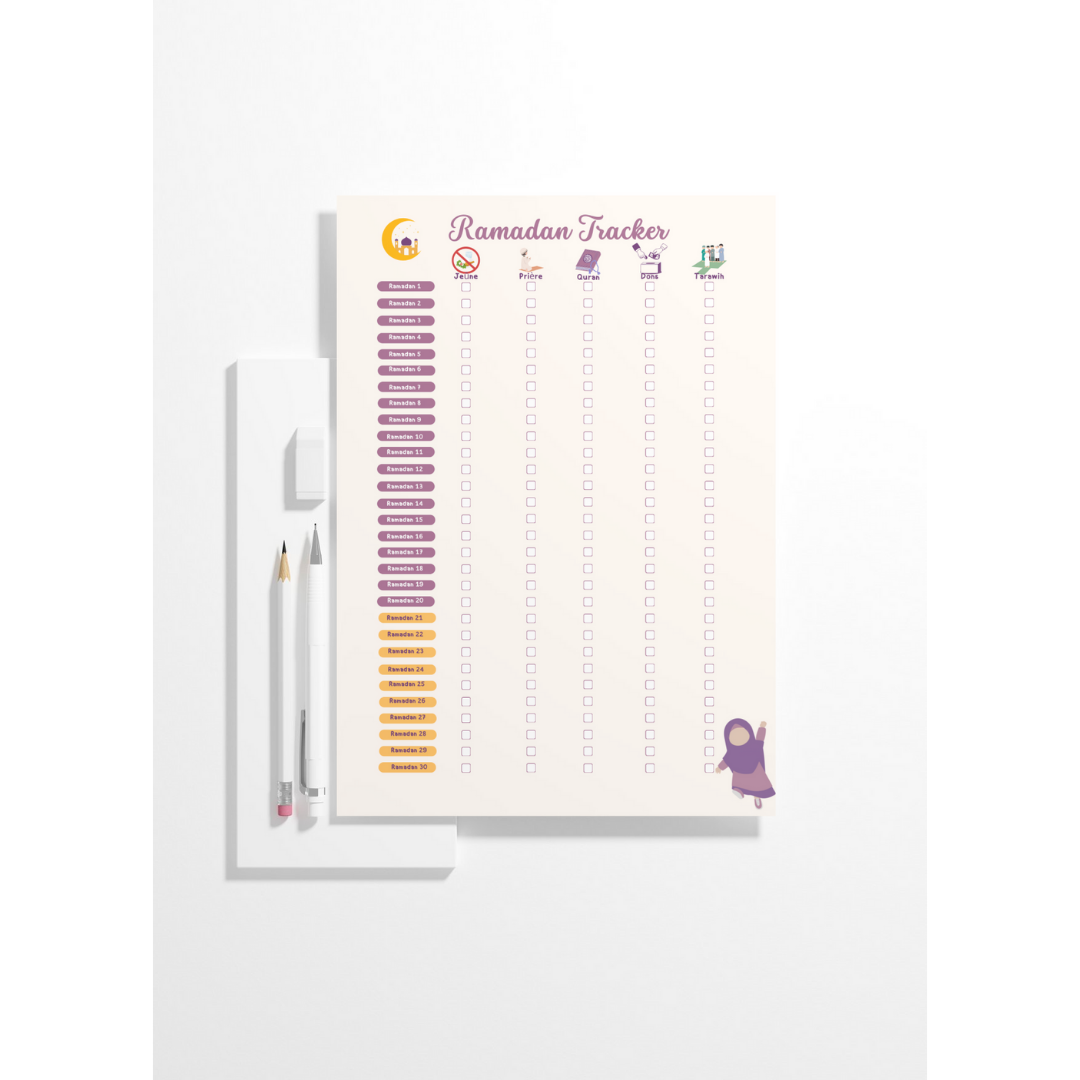  Fiche Tracker Ramadan & Diplôme de la Jeûneuse