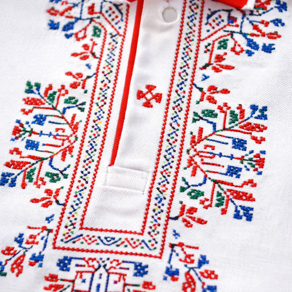 Traditional Bulgarian Polo Shirt with Folk Embroidery