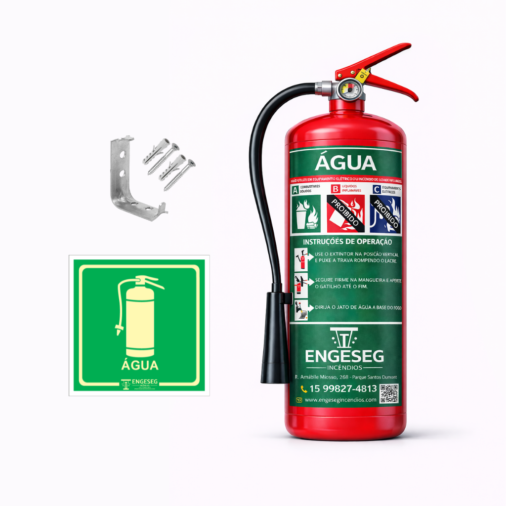 Extintor de Água 4kg (AP) Classe A + Kit Completo com Placa e Suporte | ENGESEG
