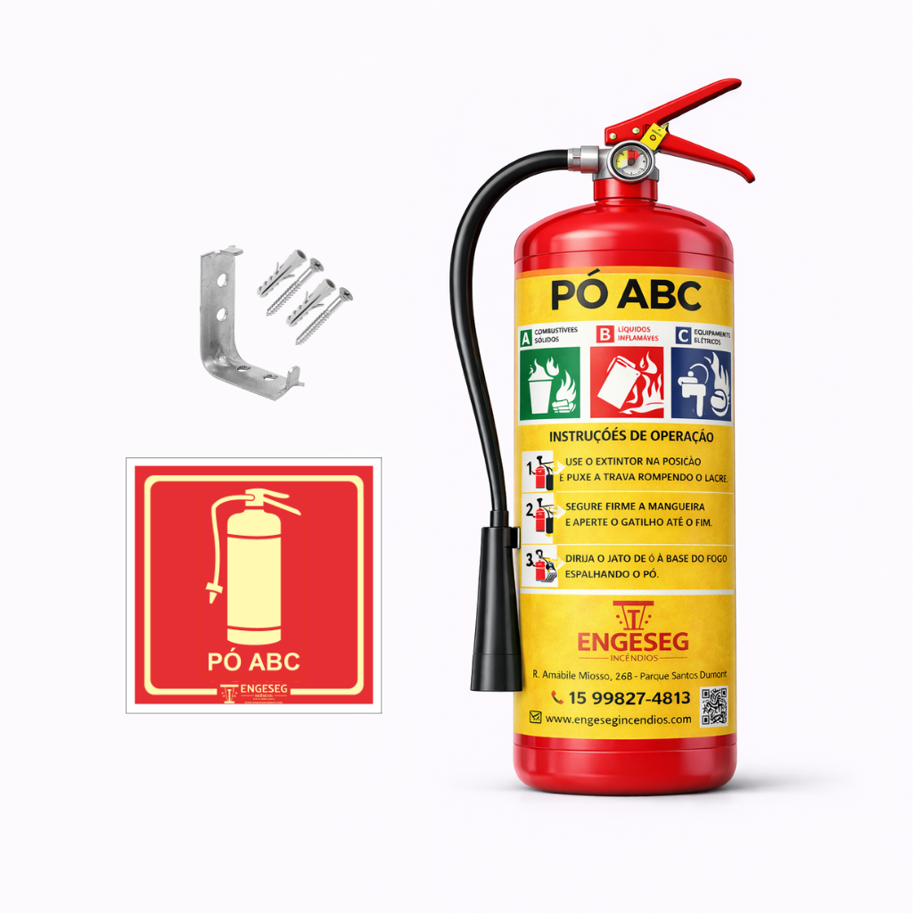 Extintor ABC Pó 4kg (PQS) + Kit Completo com Placa e Suporte | ENGESEG