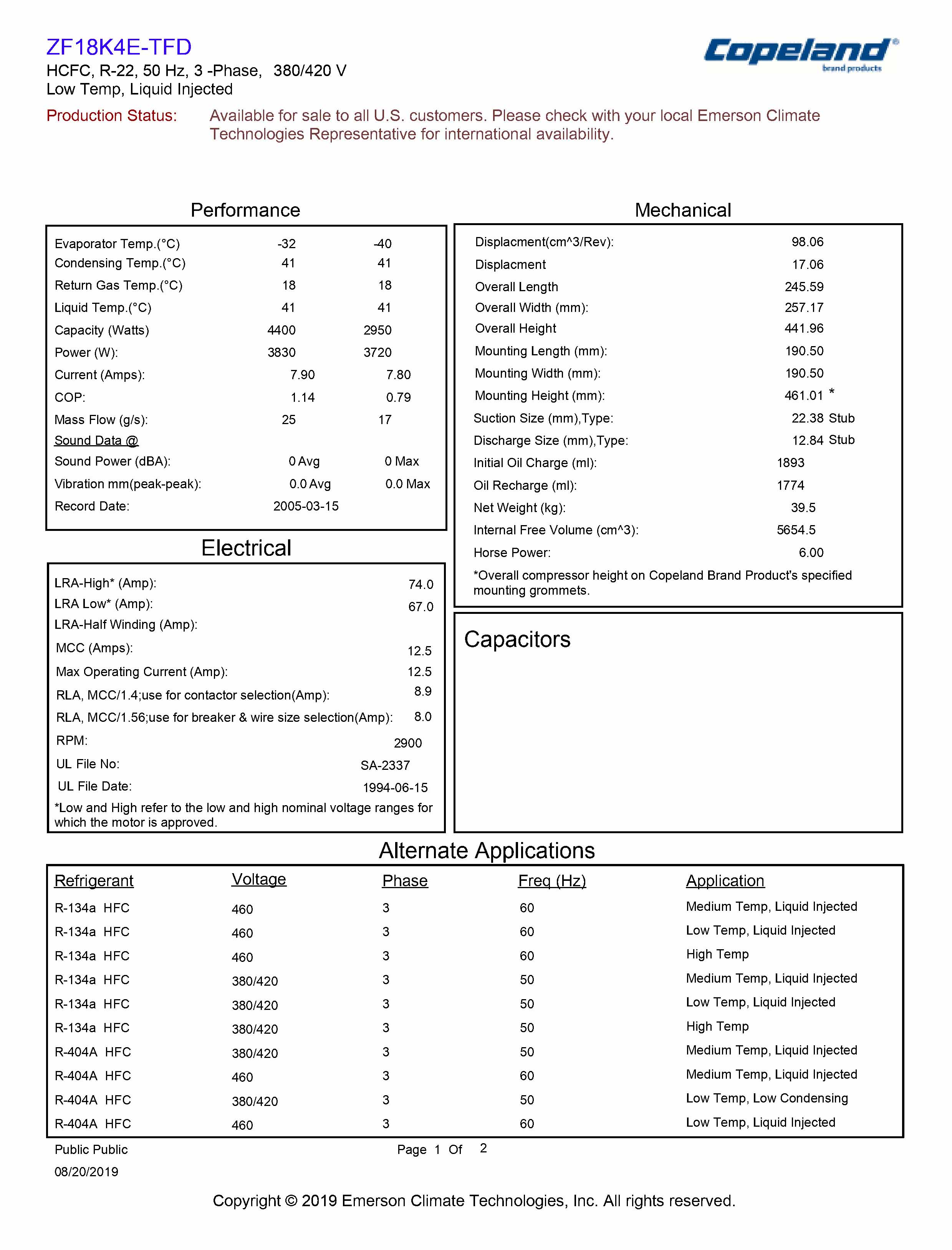 Copeland Scroll Compressor ZF18K4E-TFD-551
