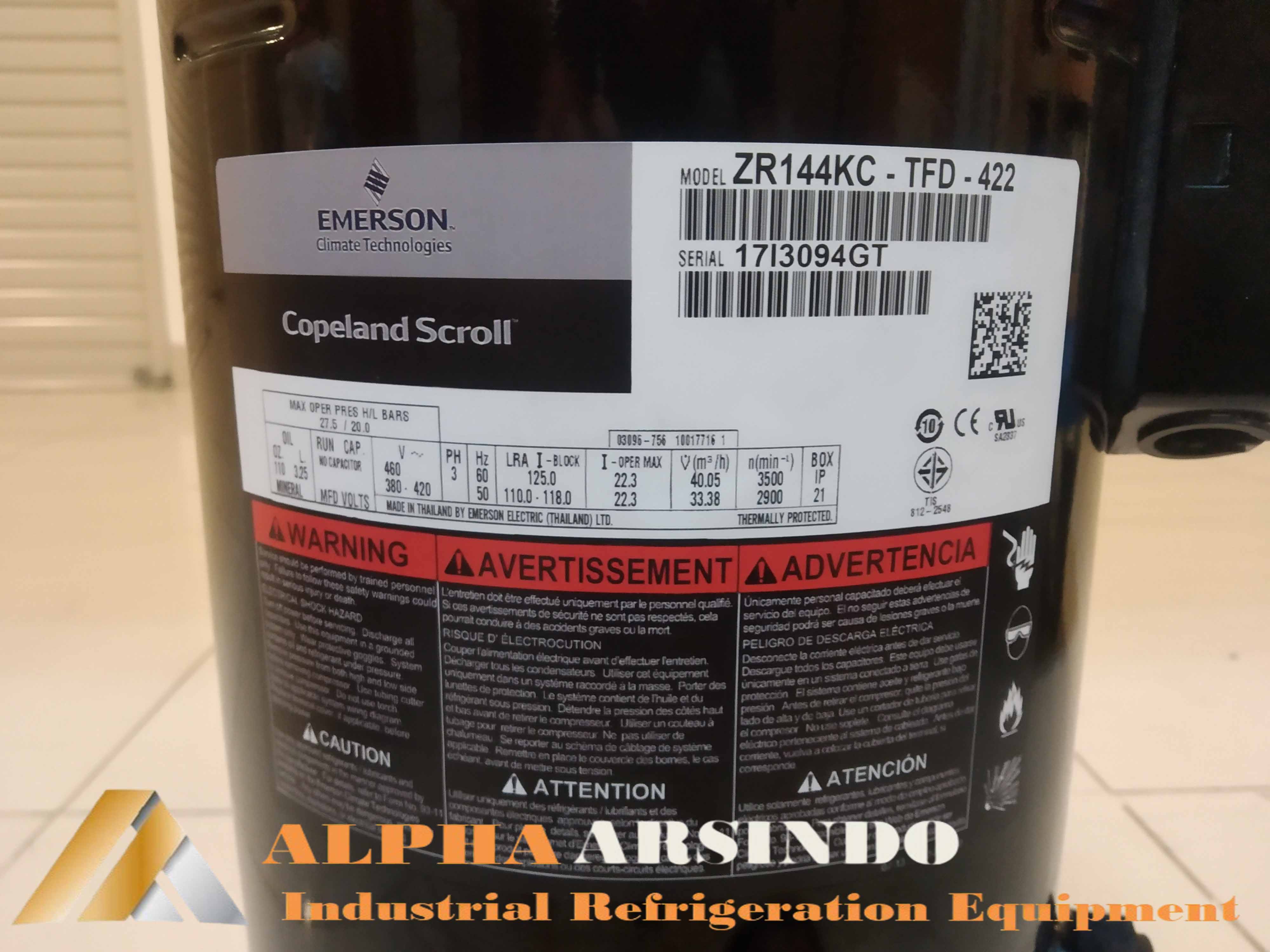 Emerson Copeland Scroll Compressor ZR144KC-TFD-422