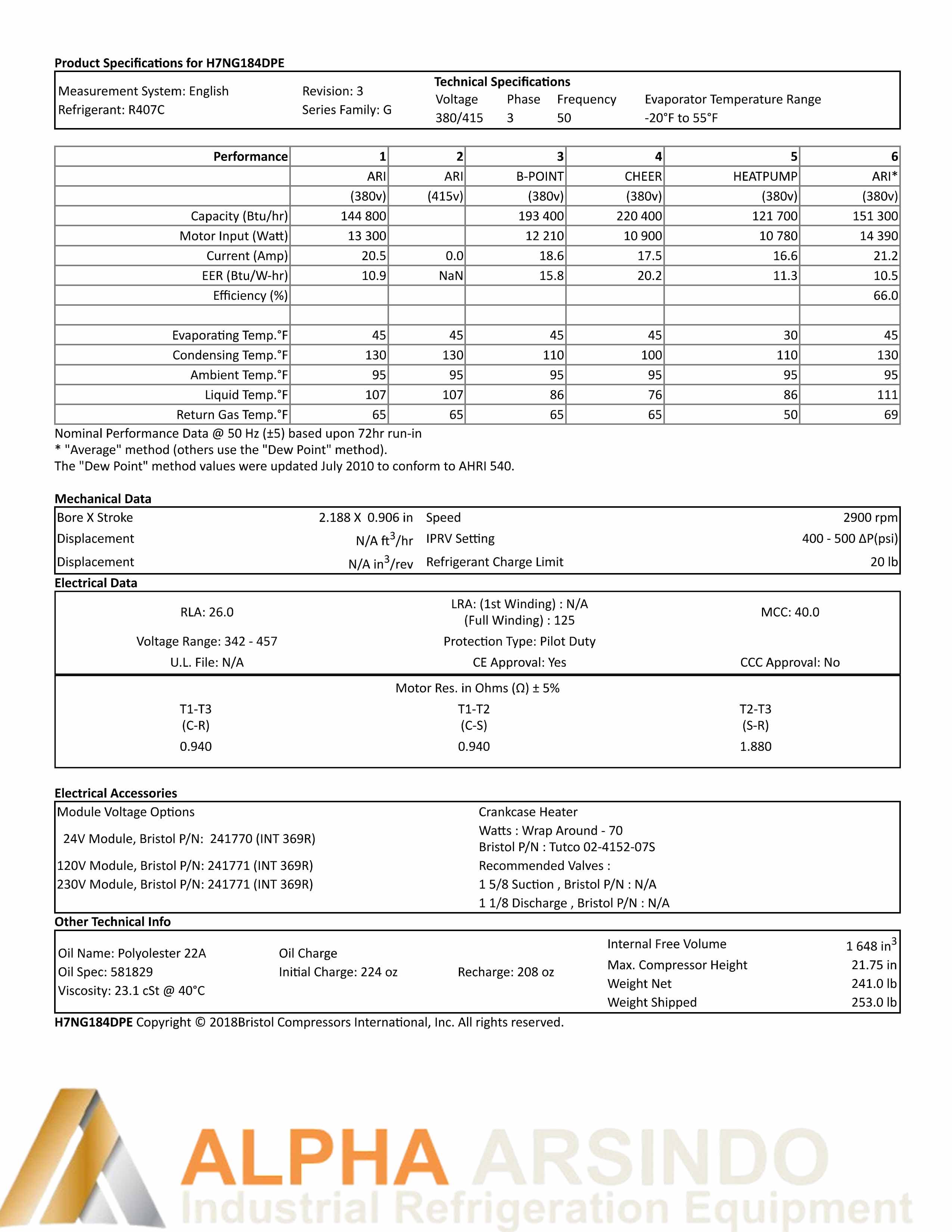 H7NG184DPEF Bristol Compressor