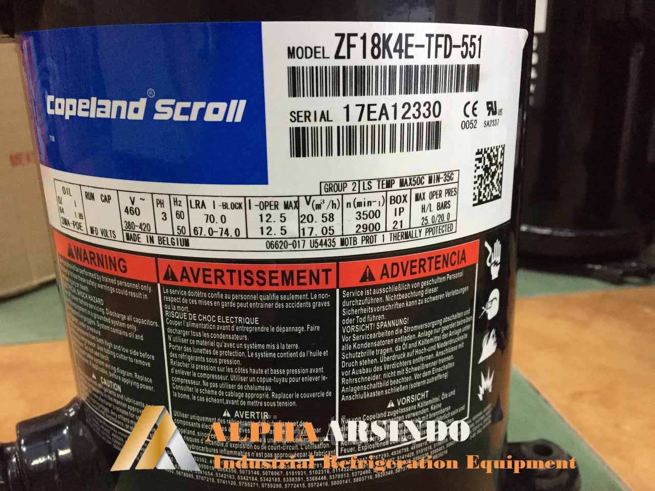 Copeland Scroll Compressor ZF18K4E-TFD-551