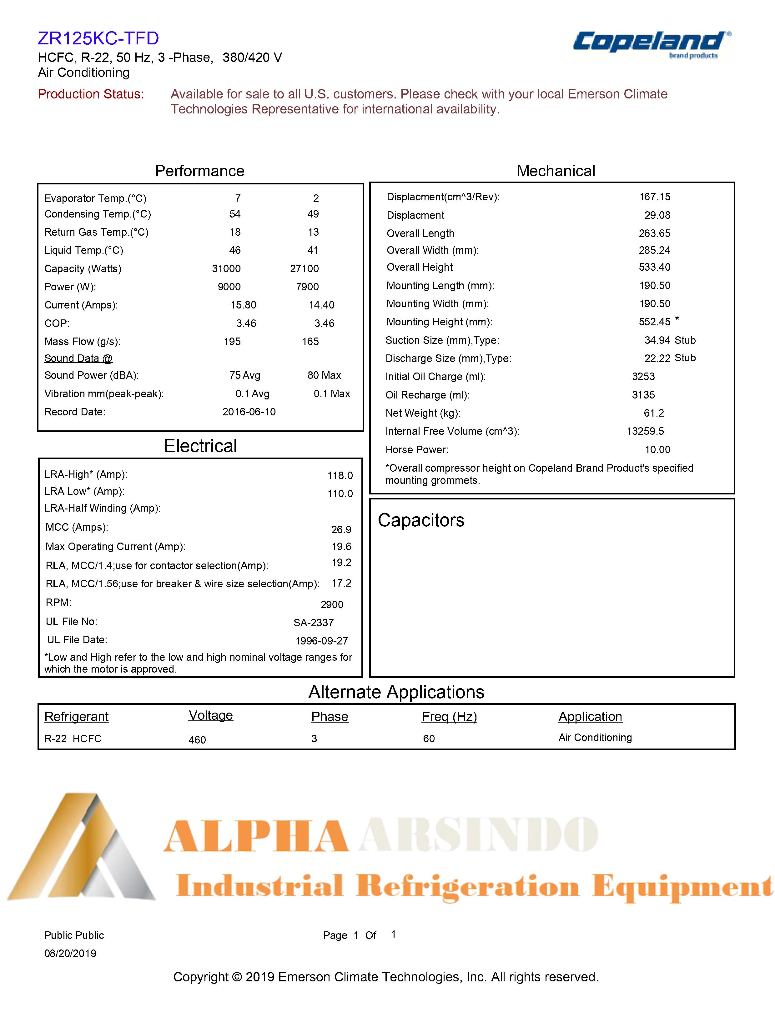 Copeland Scroll Compressor ZR125KC-TFD-522