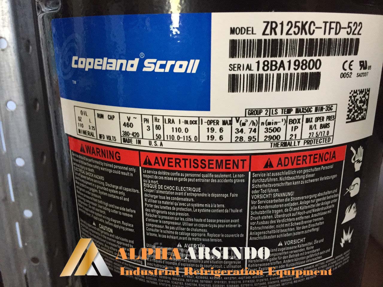 Copeland Scroll Compressor ZR125KC-TFD-522