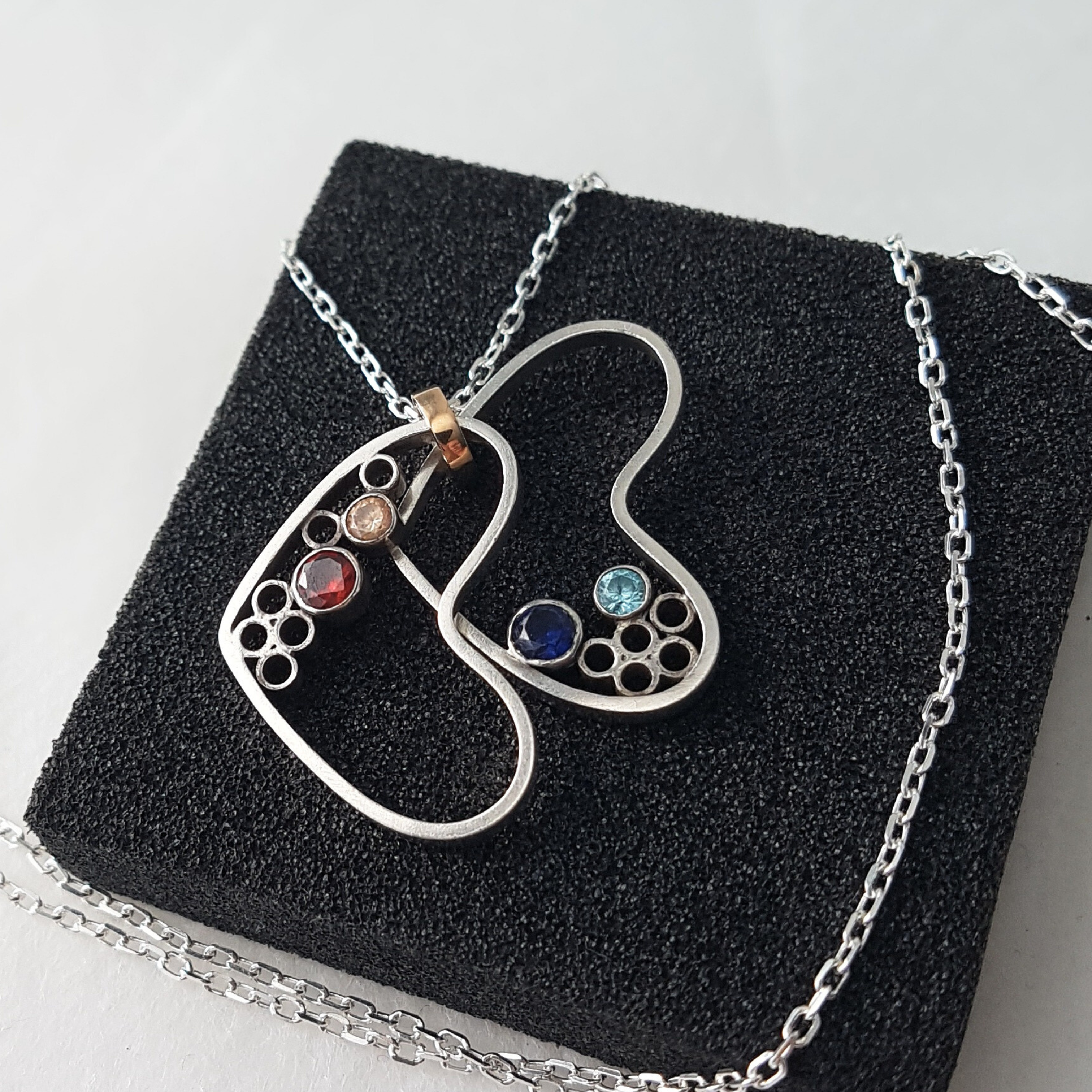 Double Heart Pendant Necklace | Cubic Zirconia | Silver