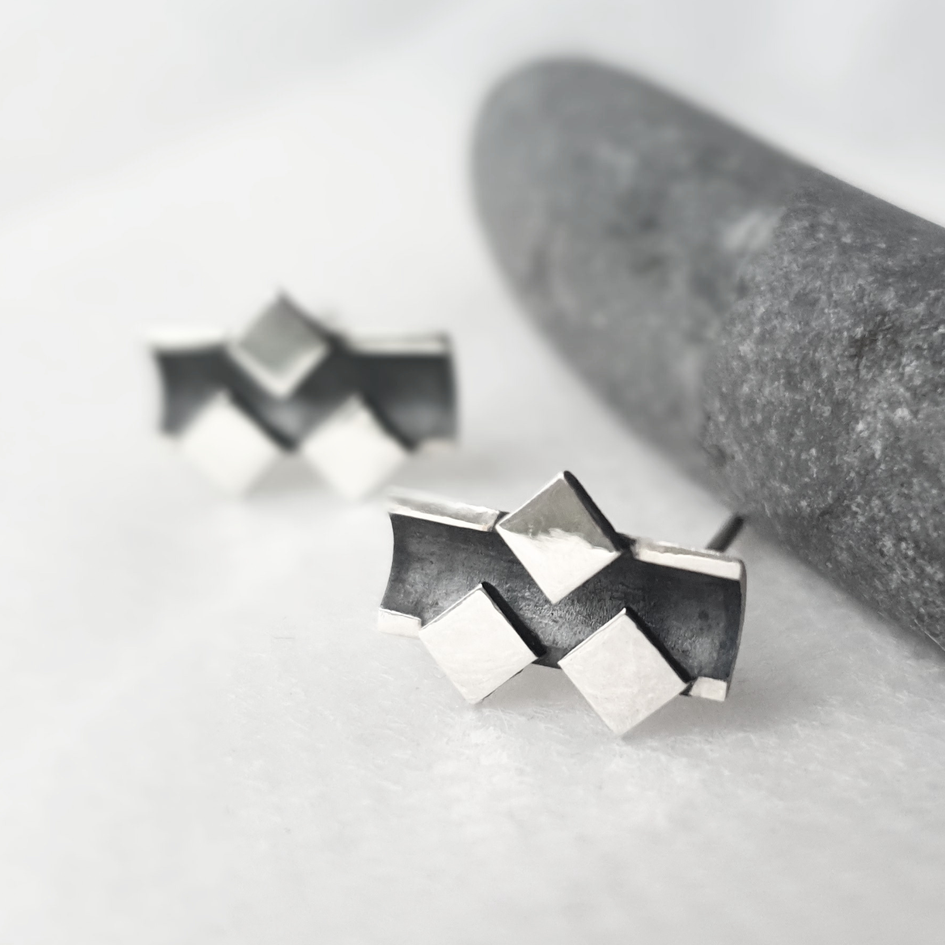 Minimalist Pixel Stud Earrings | Sterling Silver