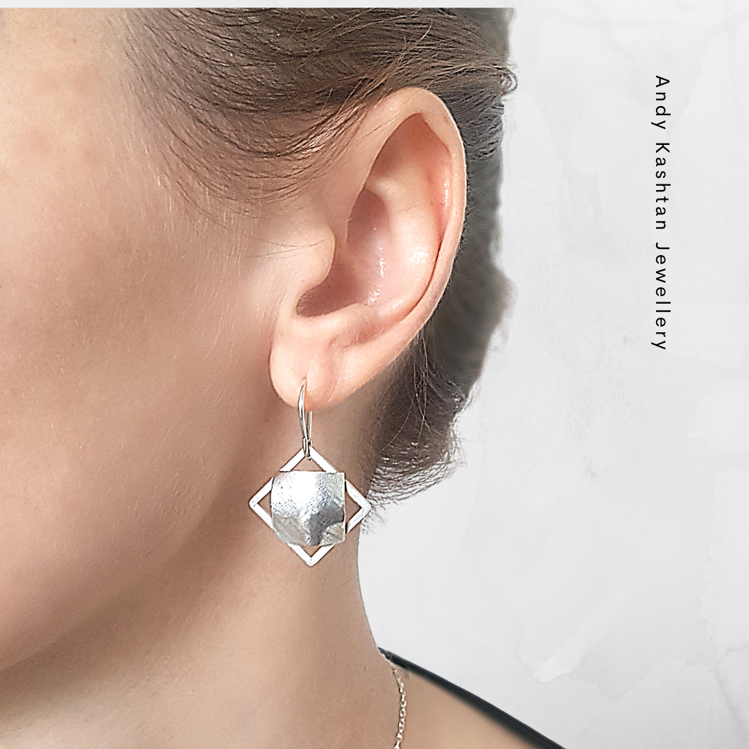 Geometric Dangle Earrings | Silver