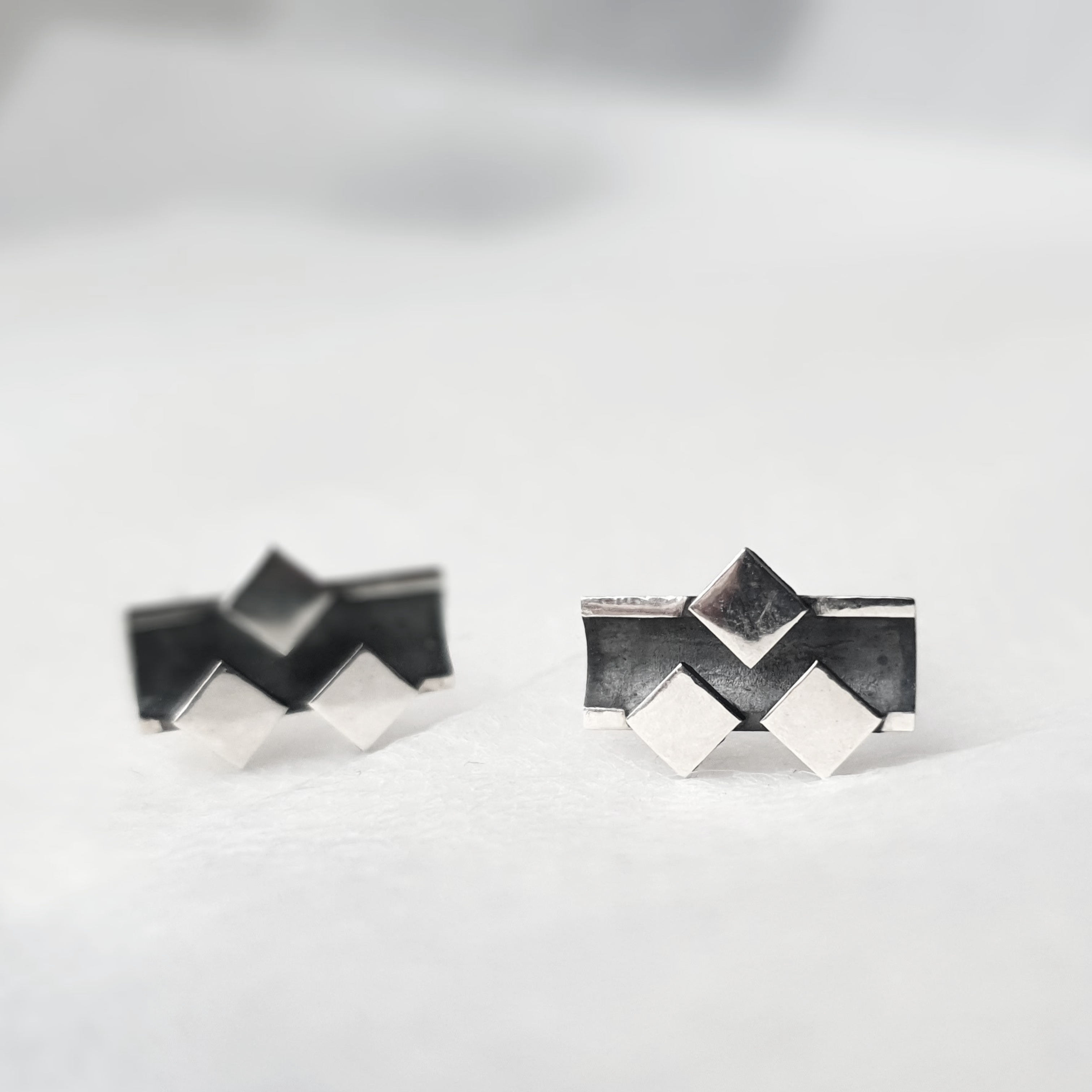 Minimalist Pixel Stud Earrings | Sterling Silver