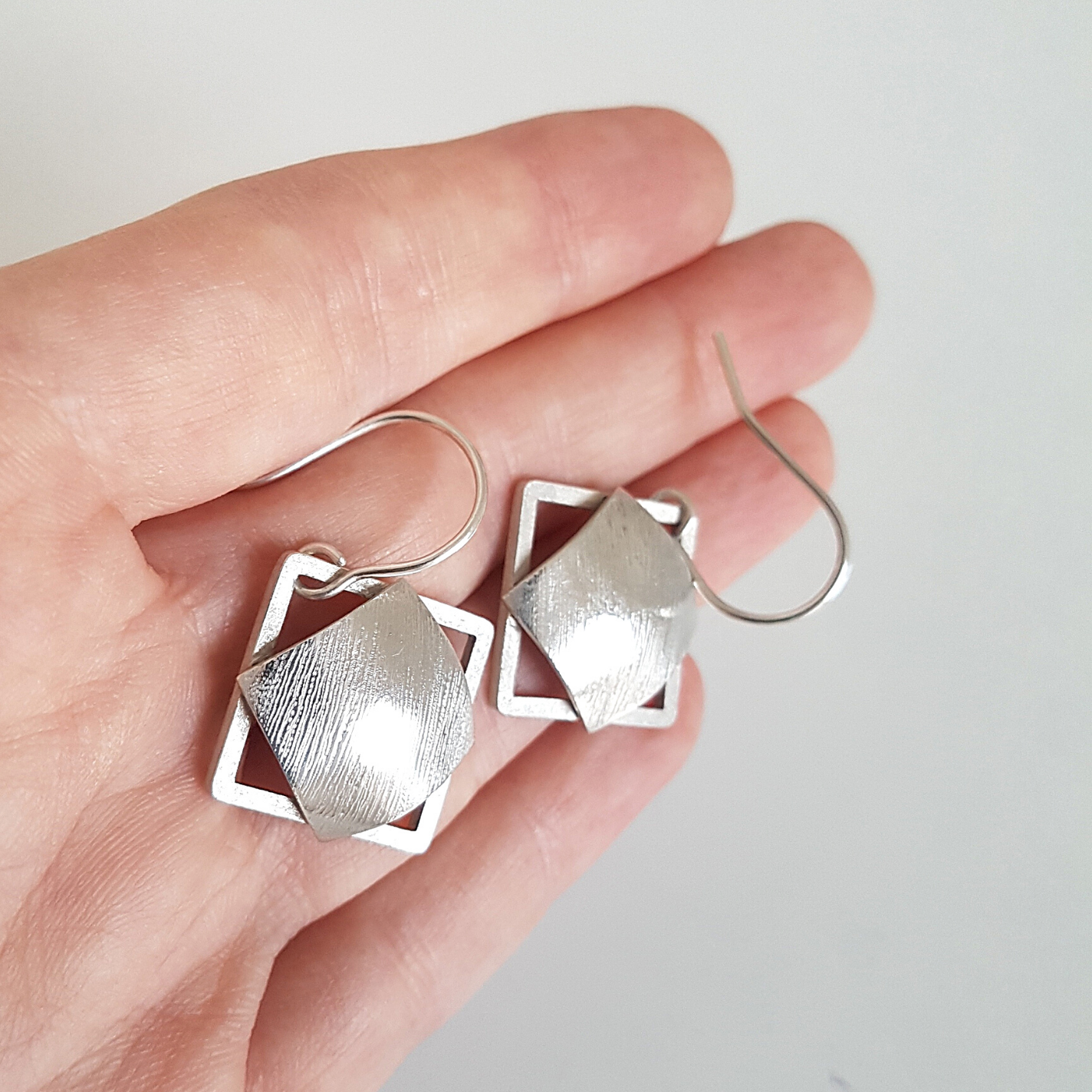 Geometric Dangle Earrings | Silver