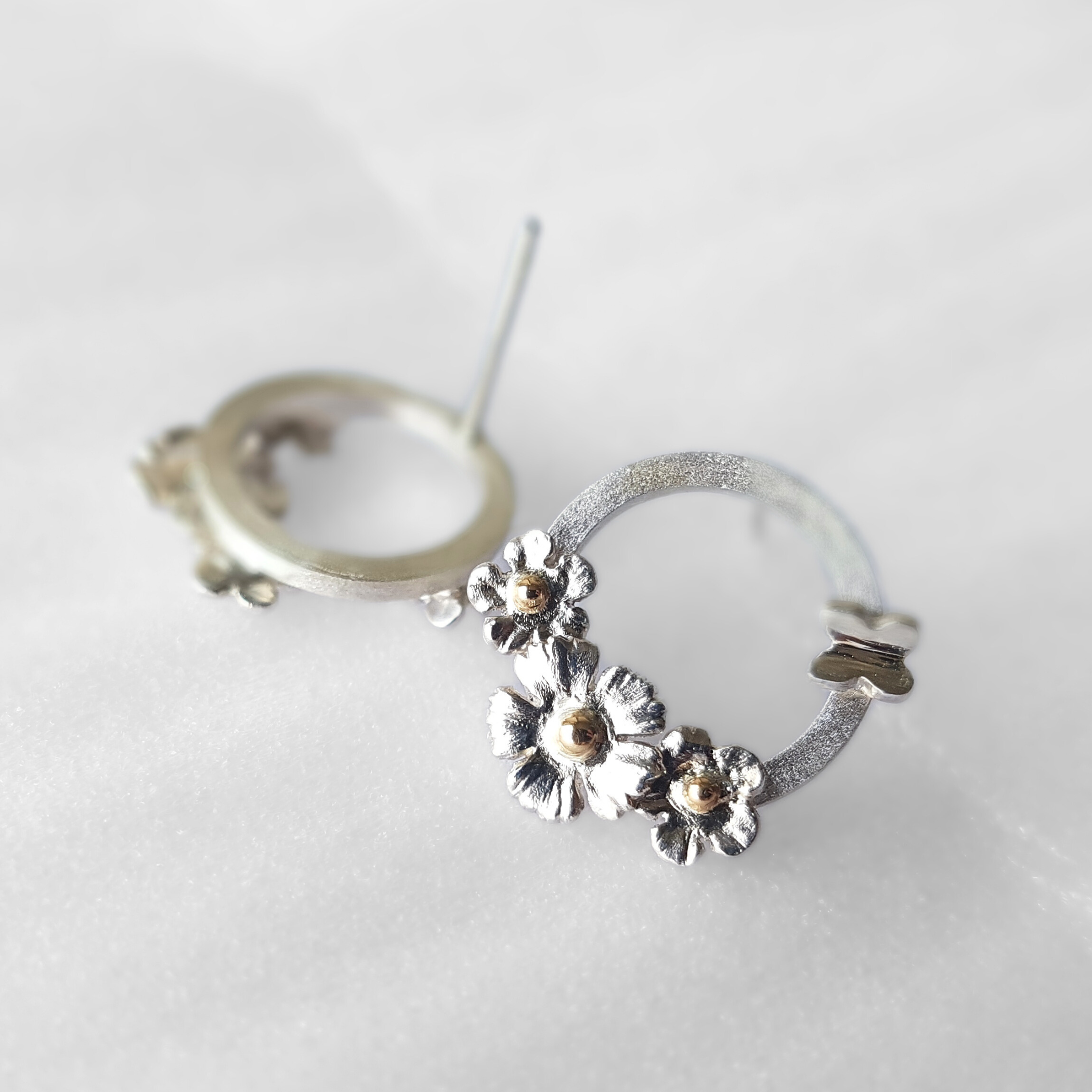Floral Stud Earrings | Silver & Gold Accents