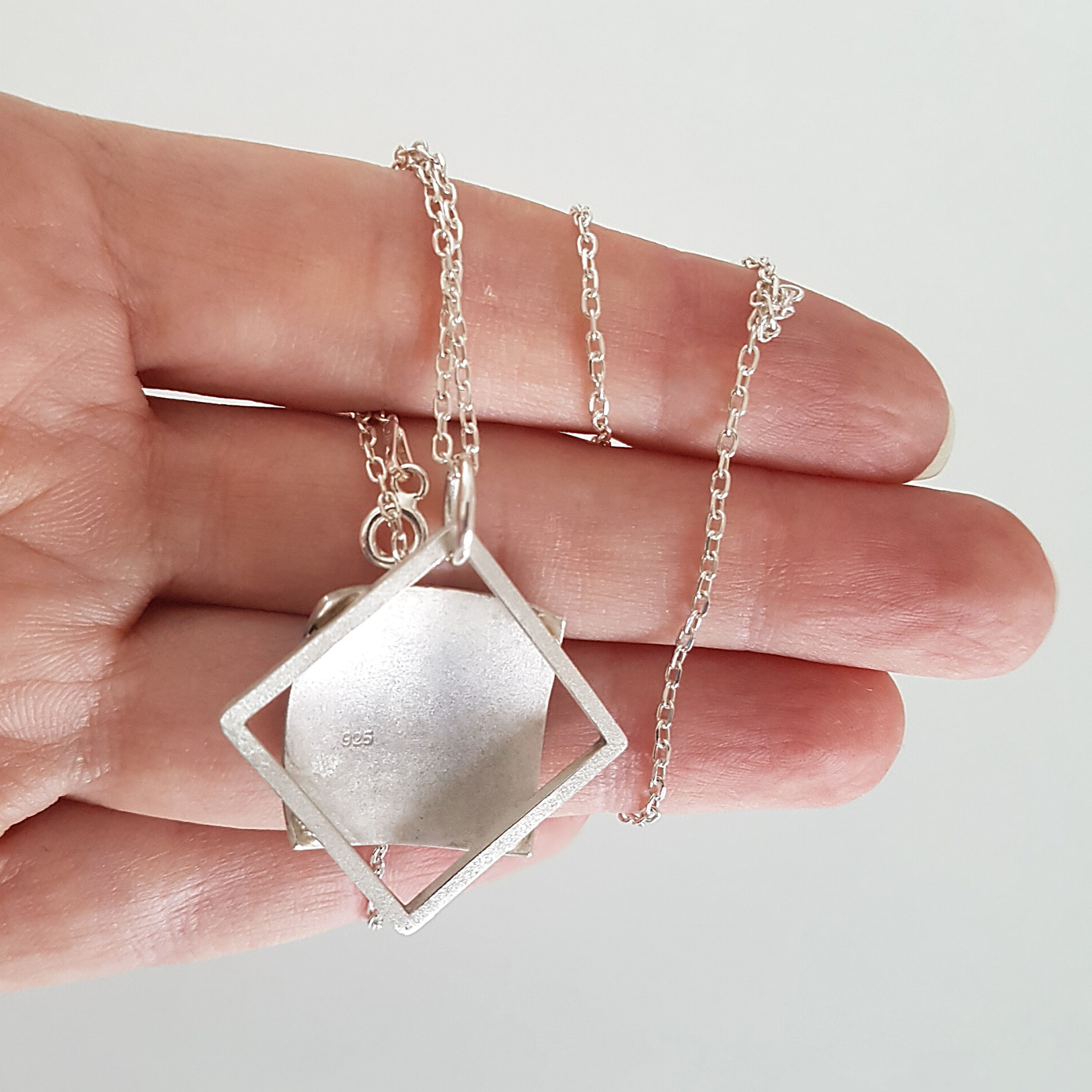 Square Textured Pendant Necklace | Silver