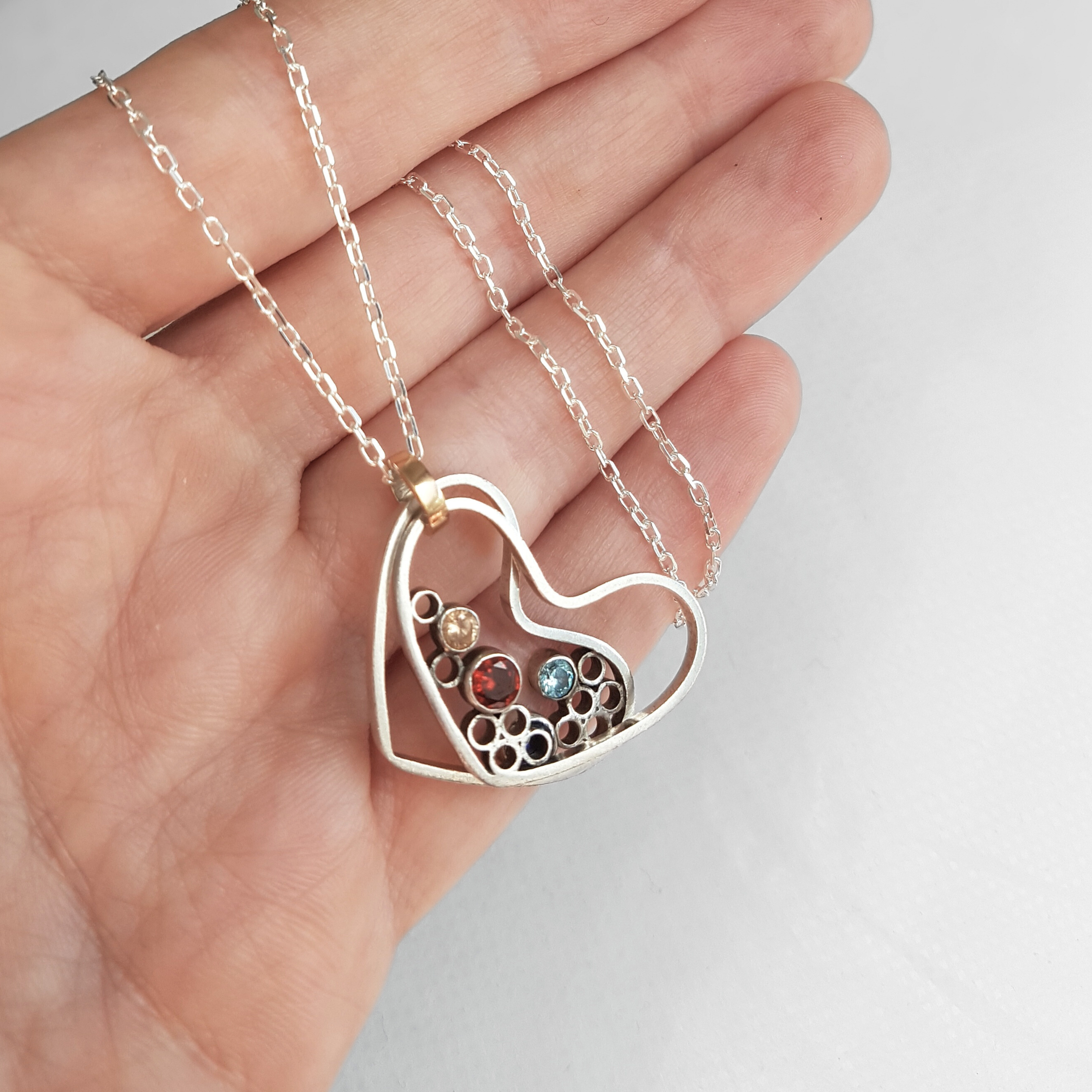 Double Heart Pendant Necklace | Cubic Zirconia | Silver