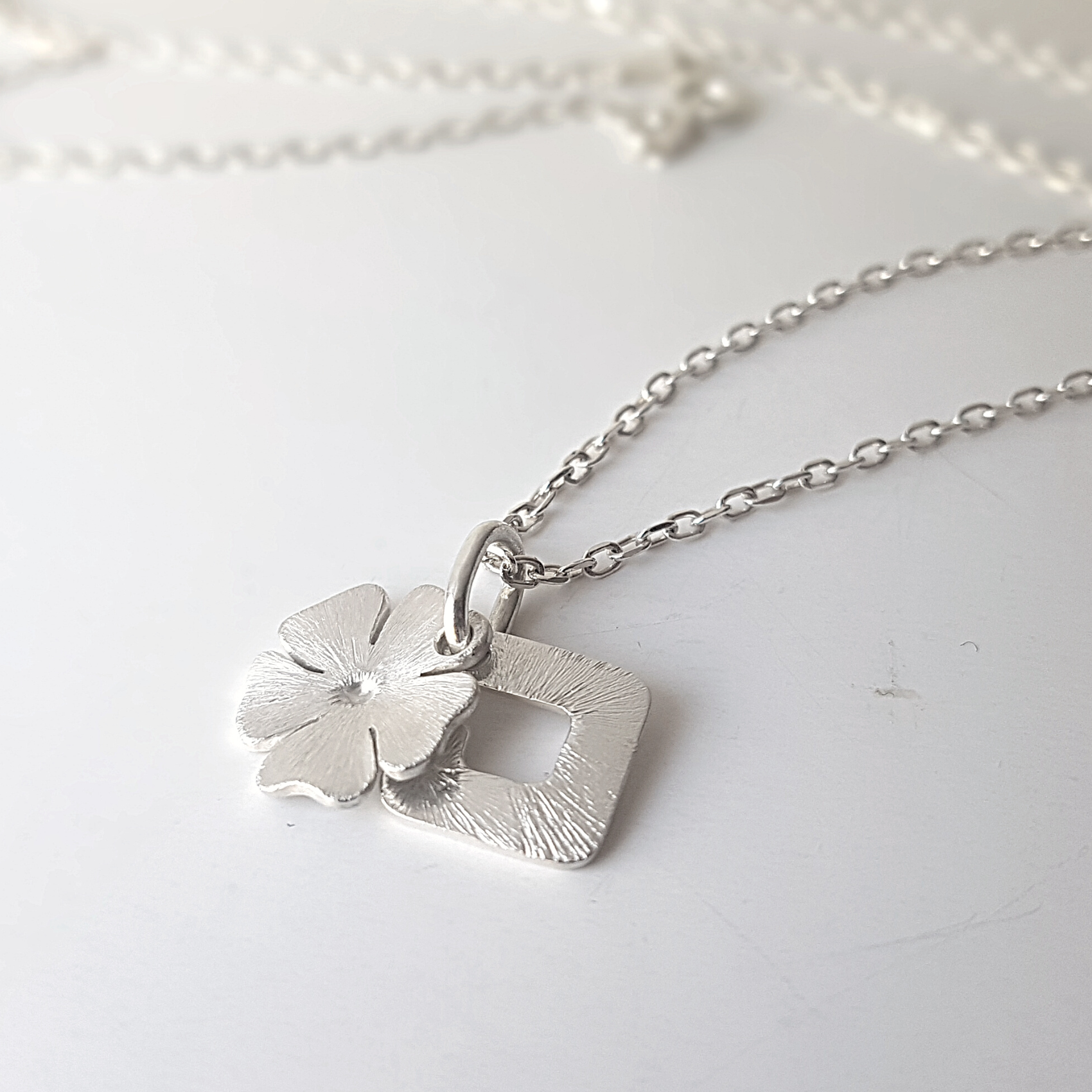 Initial & Blossom Pendant Necklace | Silver