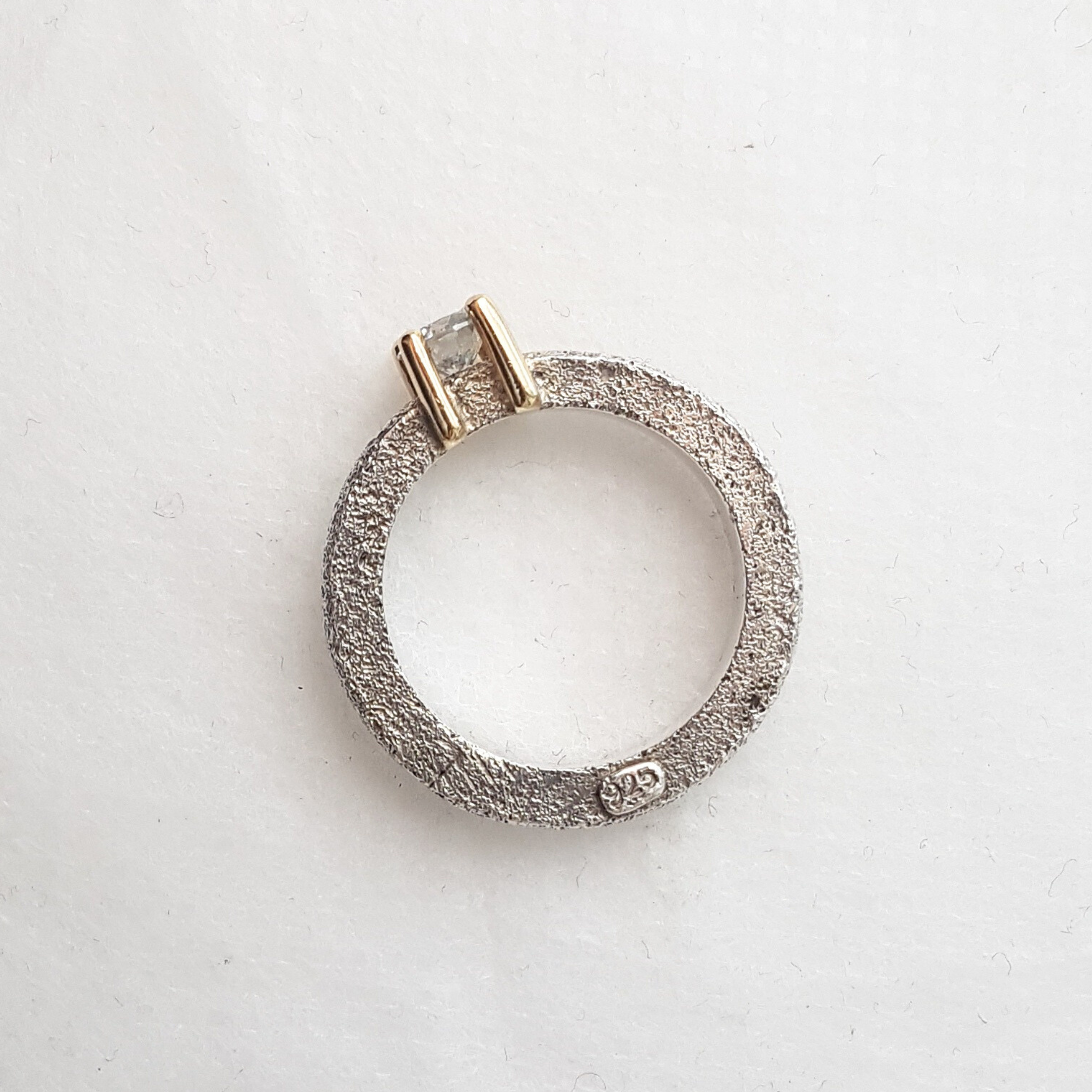 Textured Ring | Cubic Zirconia | Silver & Gold