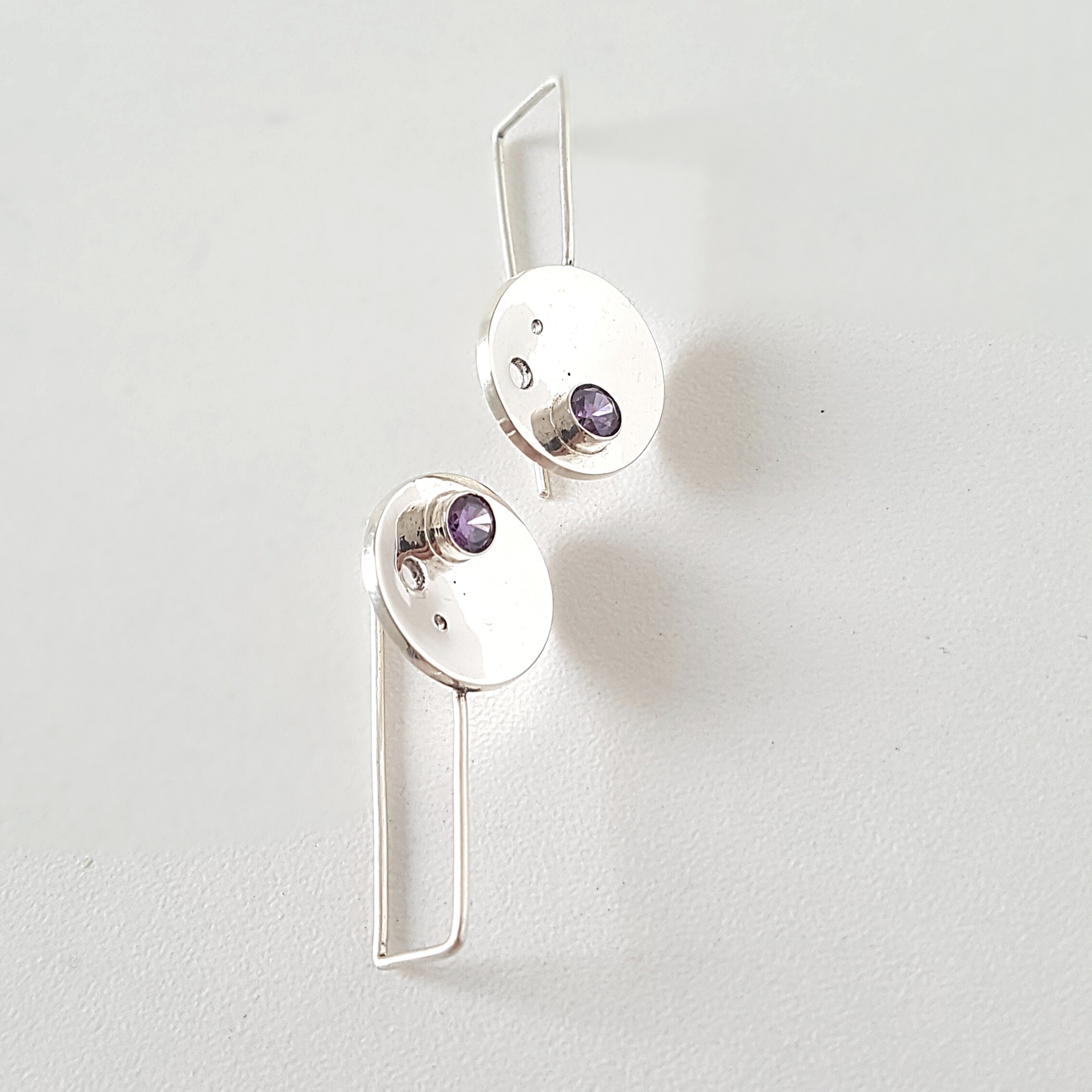 Circle Drop Earrings | Cubic Zirconia | Silver