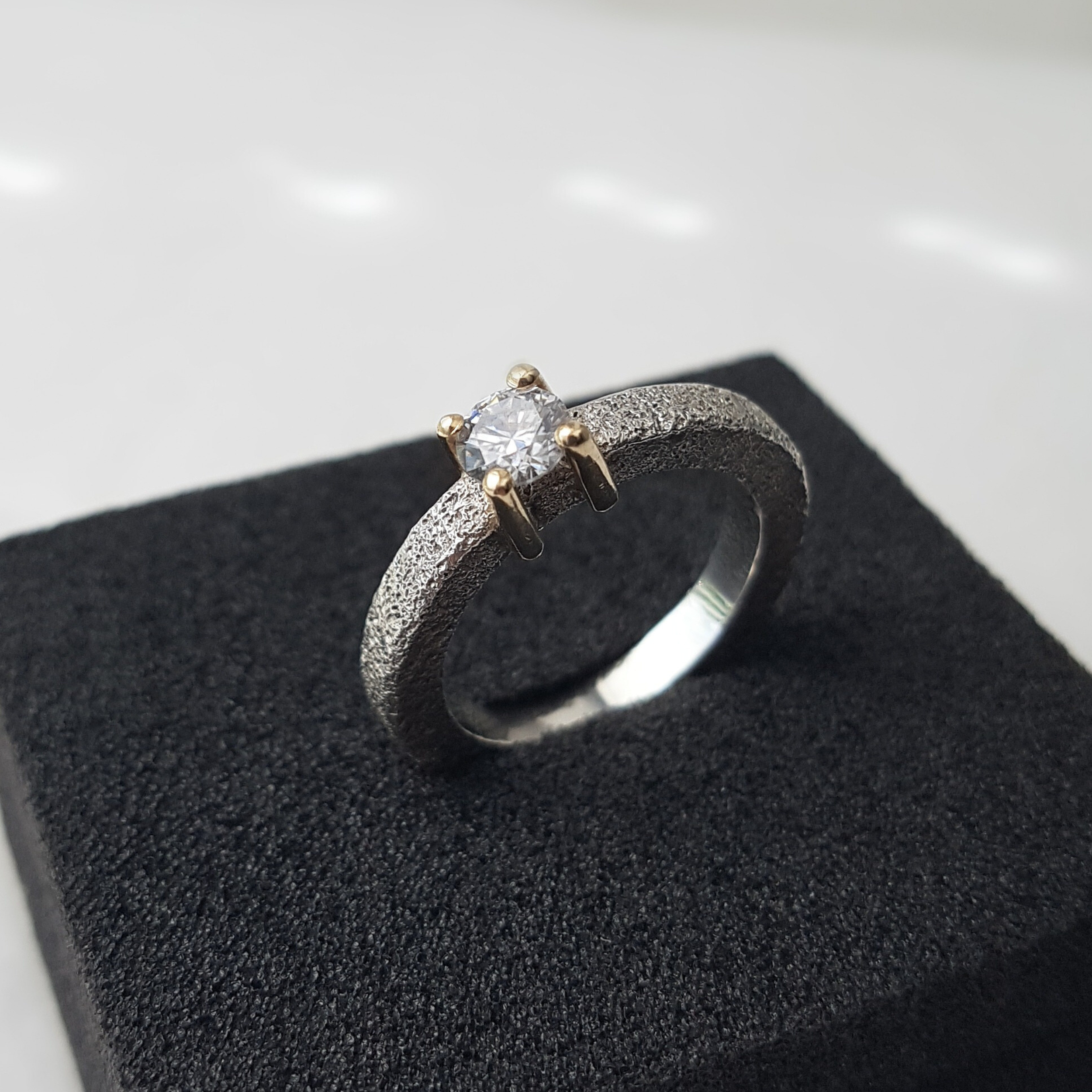 Textured Ring | Cubic Zirconia | Silver & Gold