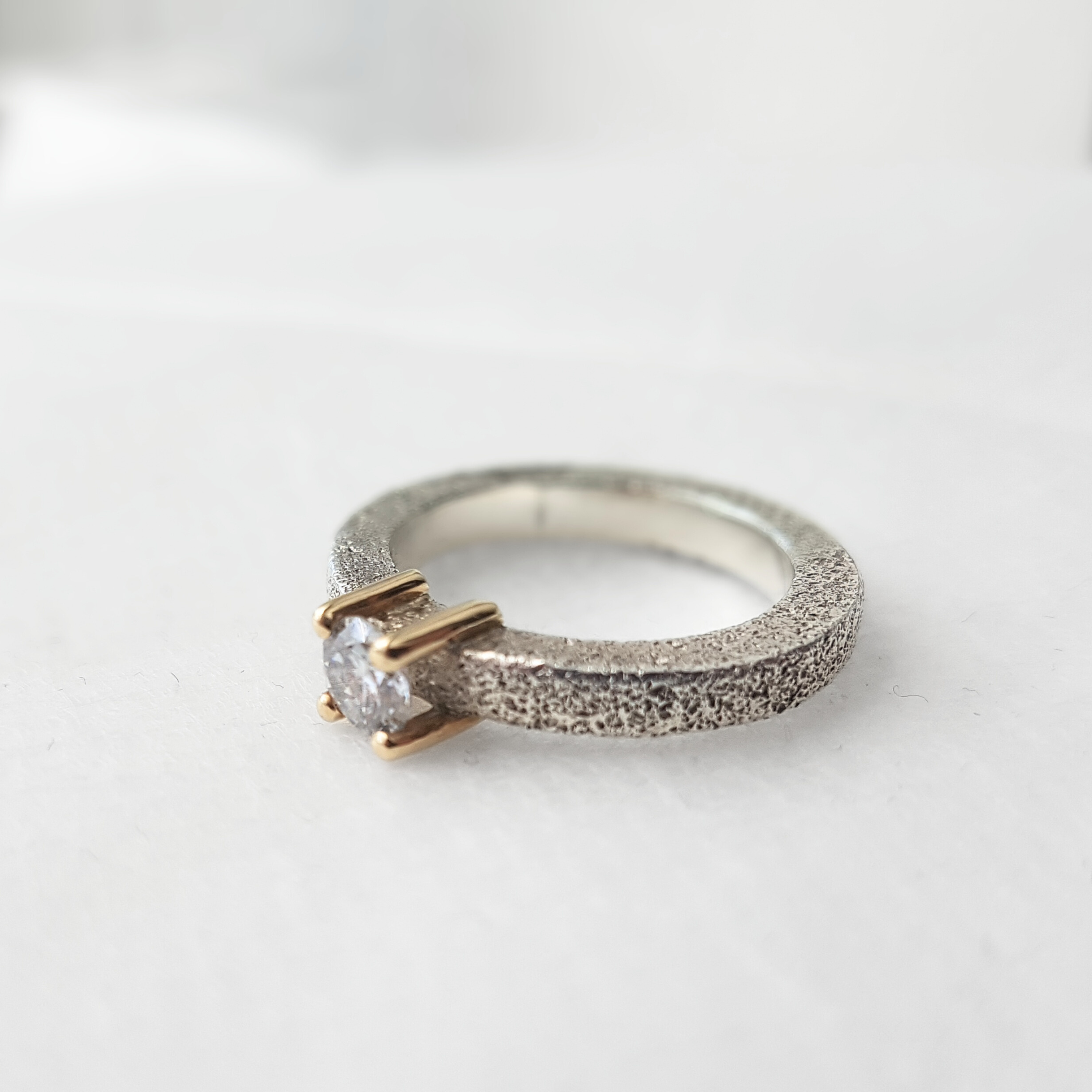 Textured Ring | Cubic Zirconia | Silver & Gold