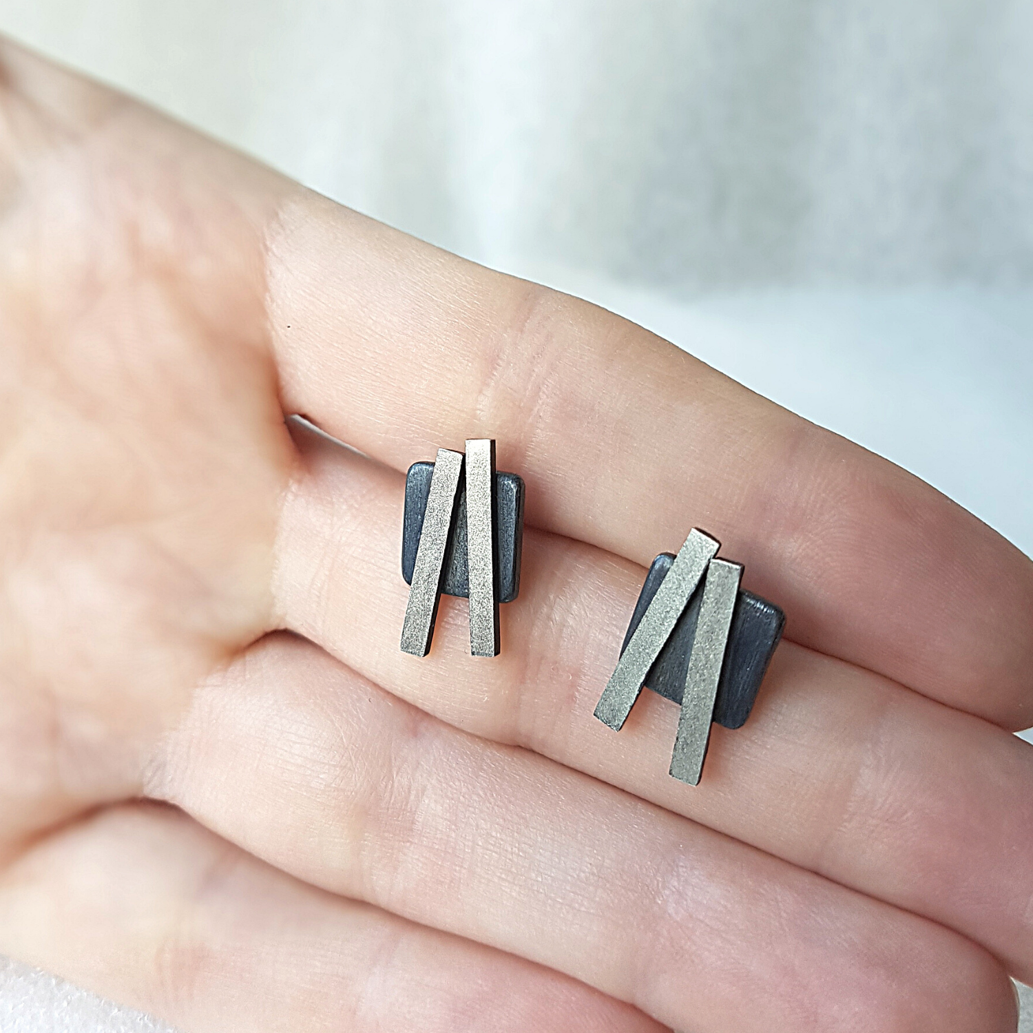  Square Stud Earrings | Silver