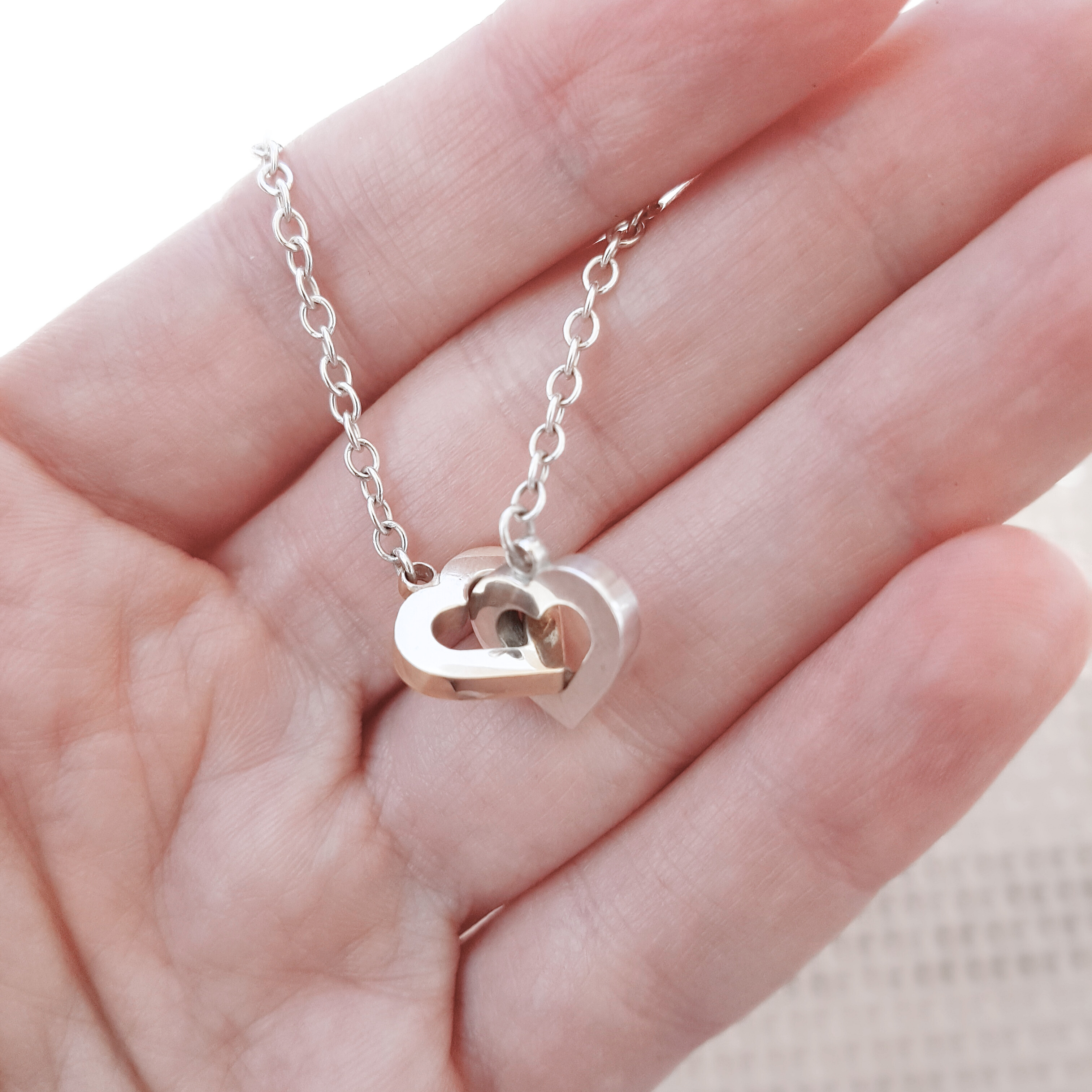 Interconnected Hearts Pendant Necklace | Silver & Gold