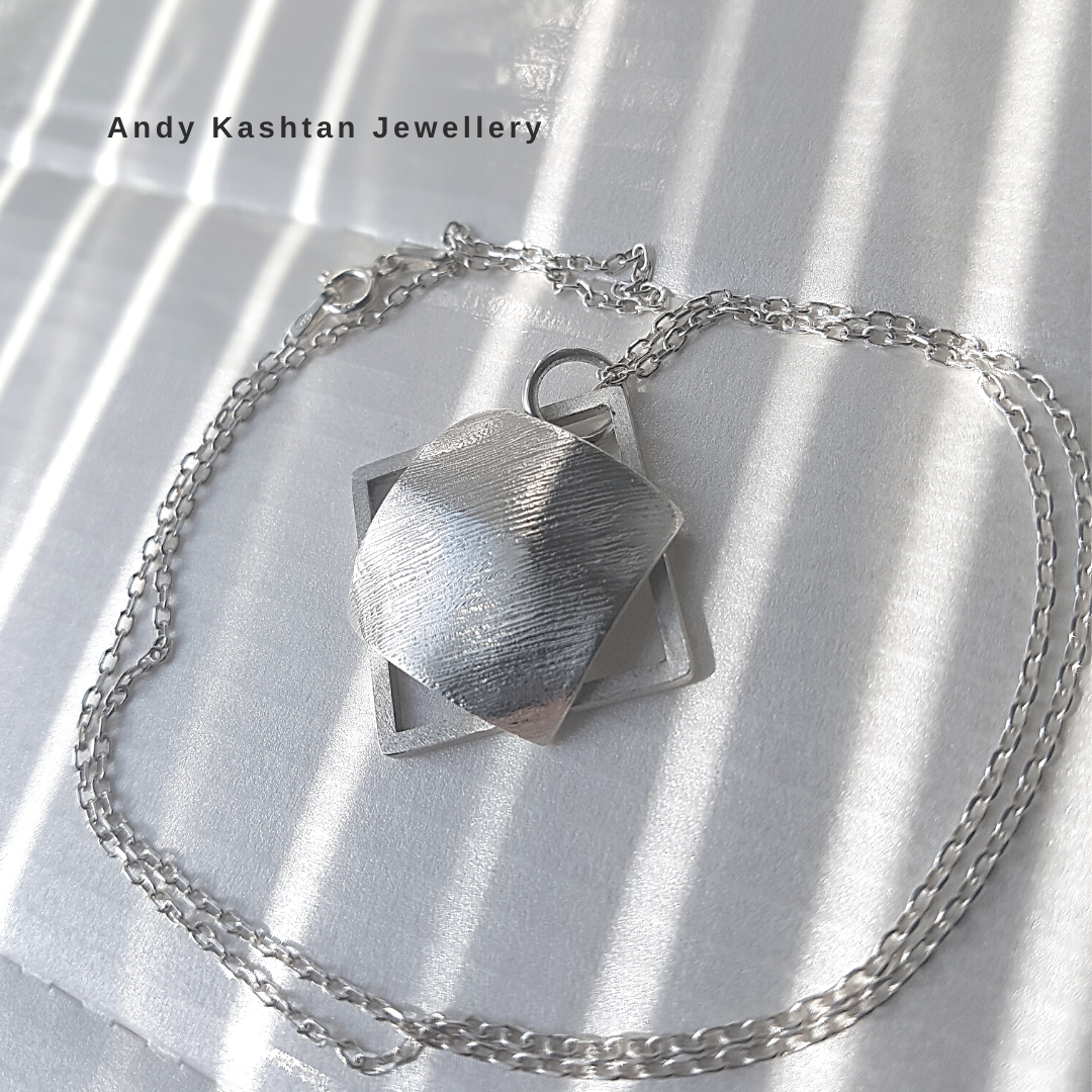 Square Textured Pendant Necklace | Silver