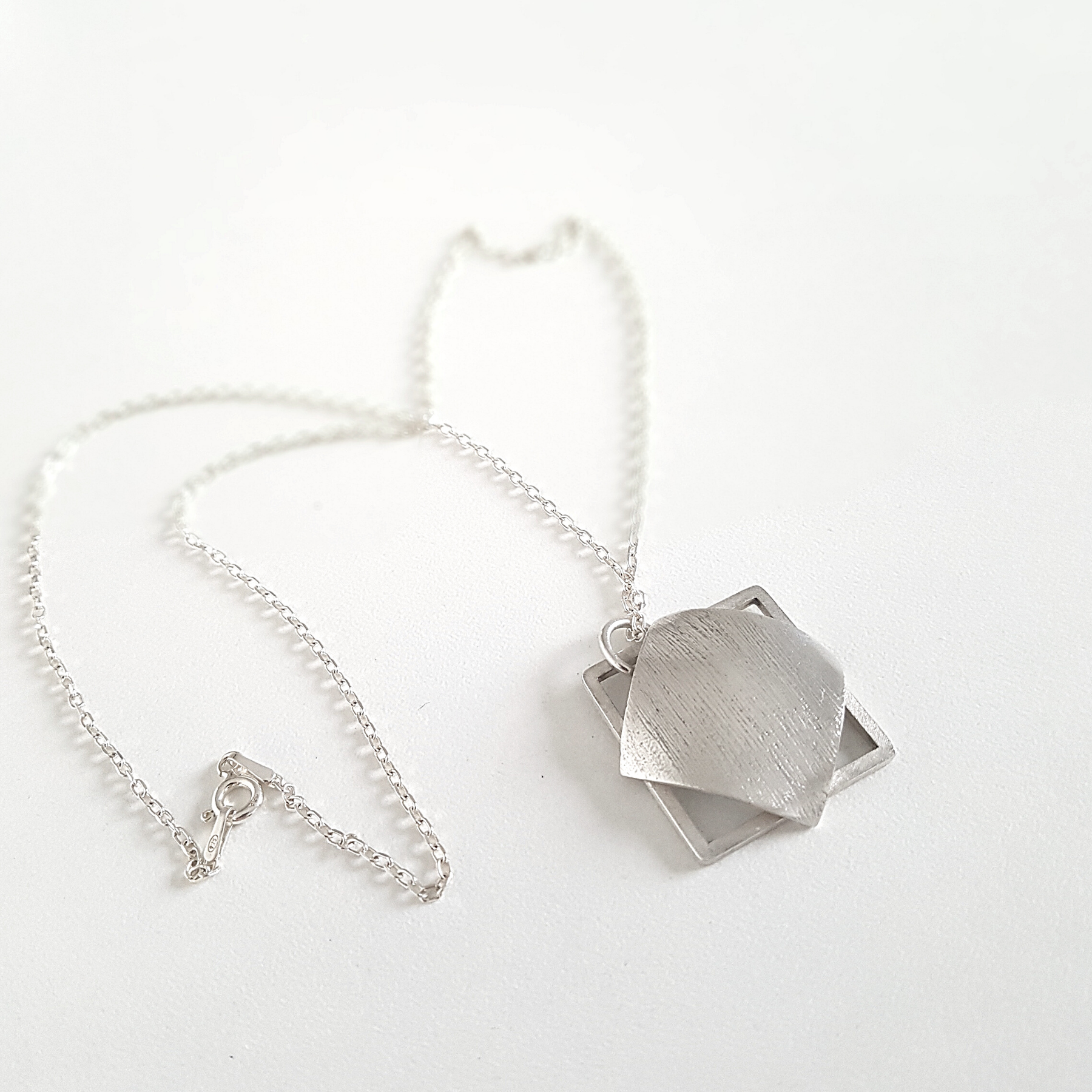 Square Textured Pendant Necklace | Silver