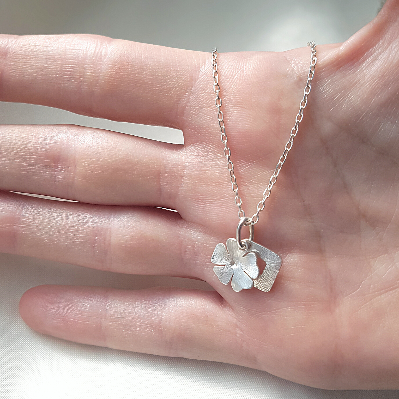 Initial & Blossom Pendant Necklace | Silver