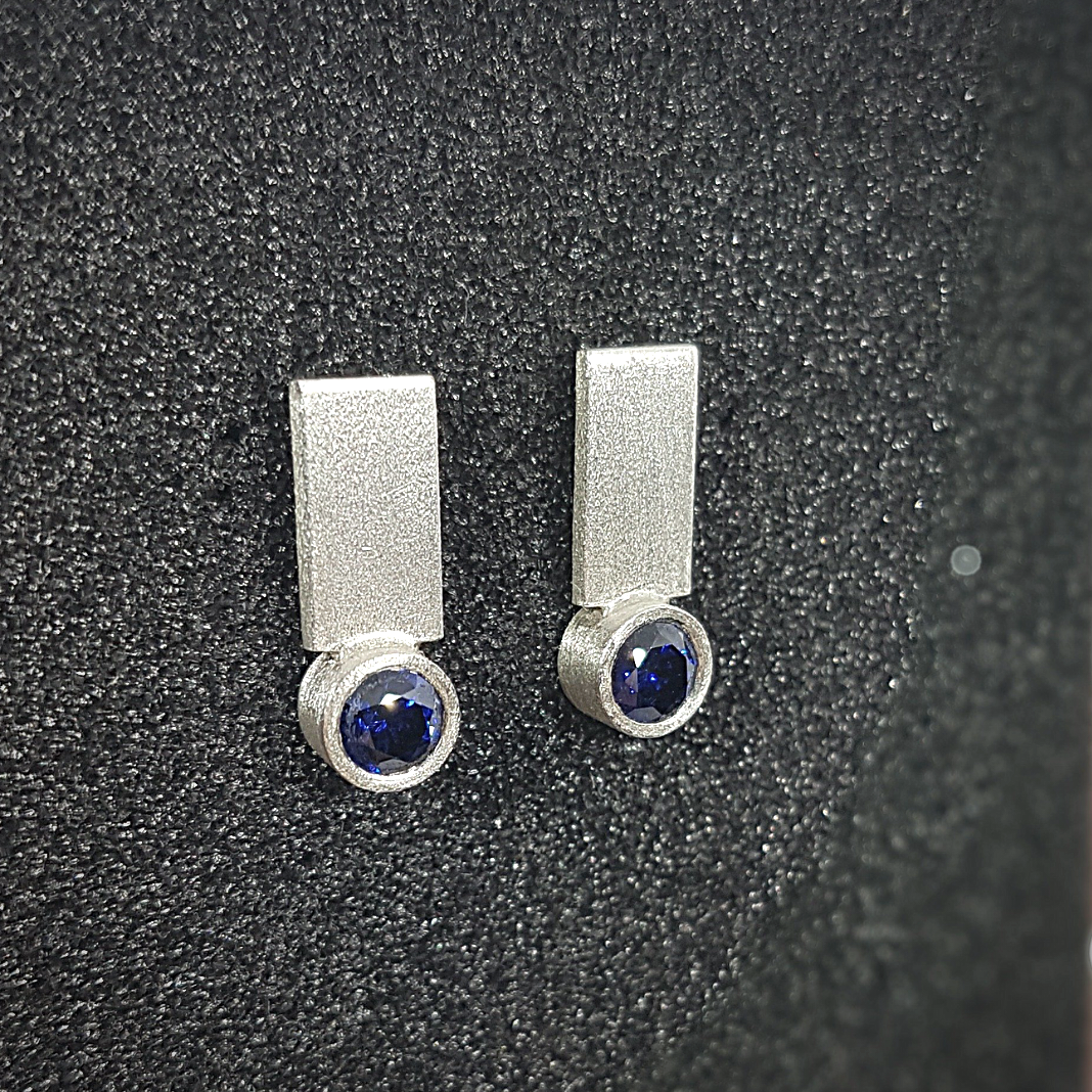 Geometric Stud Earrings | Cubic Zirconia |  Silver