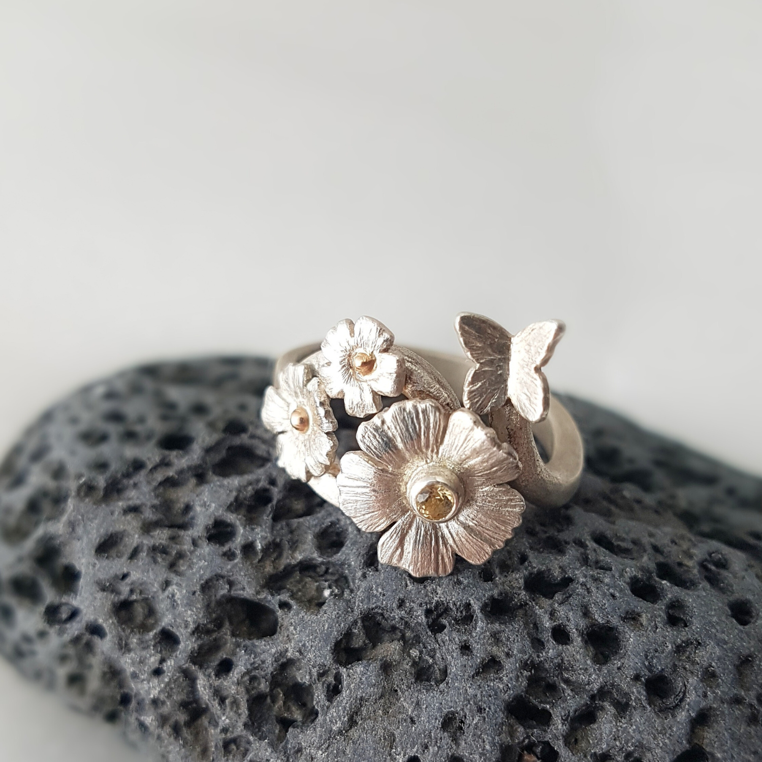 Floral Ring | Citrine | Sterling Silver & Gold