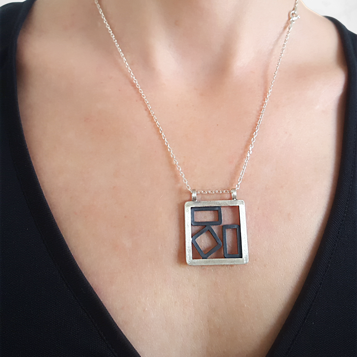 Geometric Pendant Necklace | Silver