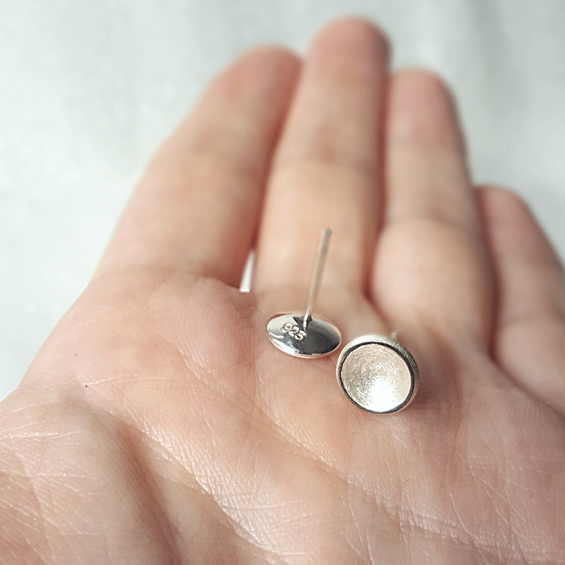 Domed Circle Stud Earrings | Silver